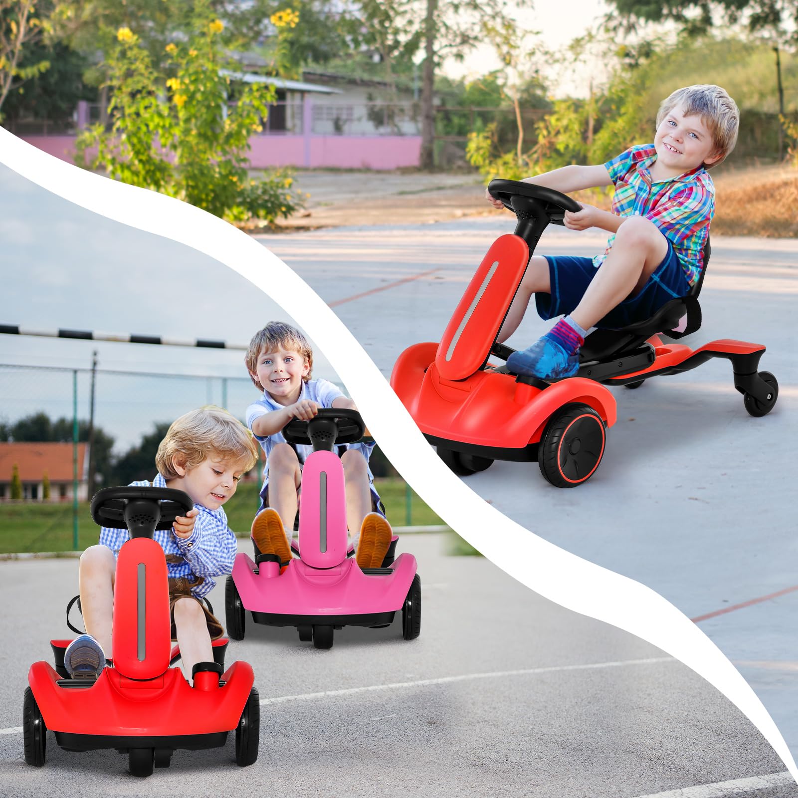 Costzon 6V Electric Ride-On Drift Car for Kids 3+ Years - 360° Spin, Adjustable Seat, 2.6-3 MPH Speed with Horn & Engine Sounds - Red Kids Drifting Go Kart Toy for Indoor & Outdoor Play