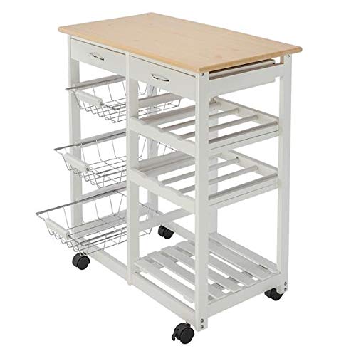 Portable Kitchen Cart with 2 Drawers, 2 Wine Racks & 3 Storage Baskets - White | Fast 3-7 Day Delivery | Ideal for Small Kitchens, Dining Rooms & Outdoor Entertaining