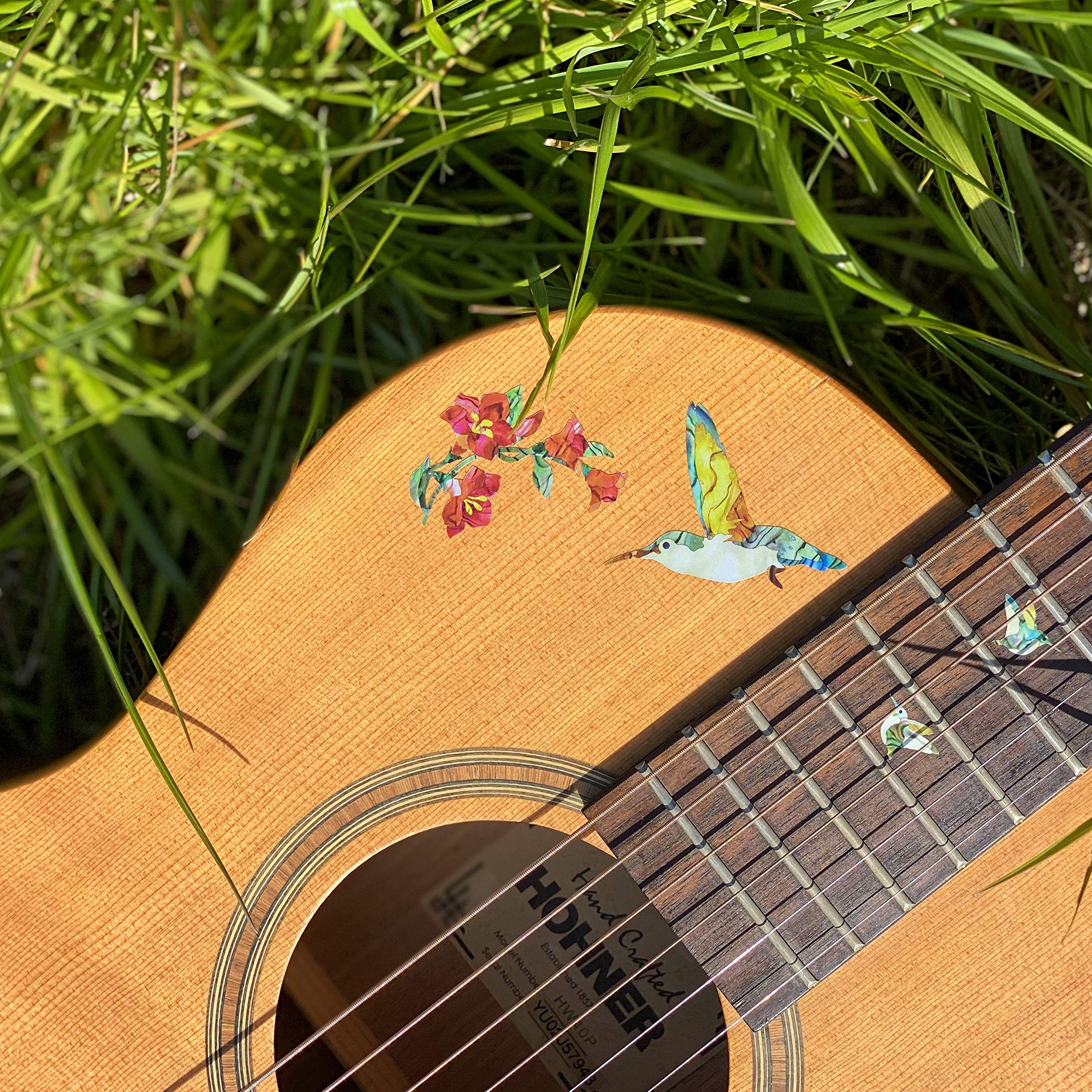 Hummingbird Guitar Stickers for Bass & Ukulele - Floral Inlay Decals for Musicians