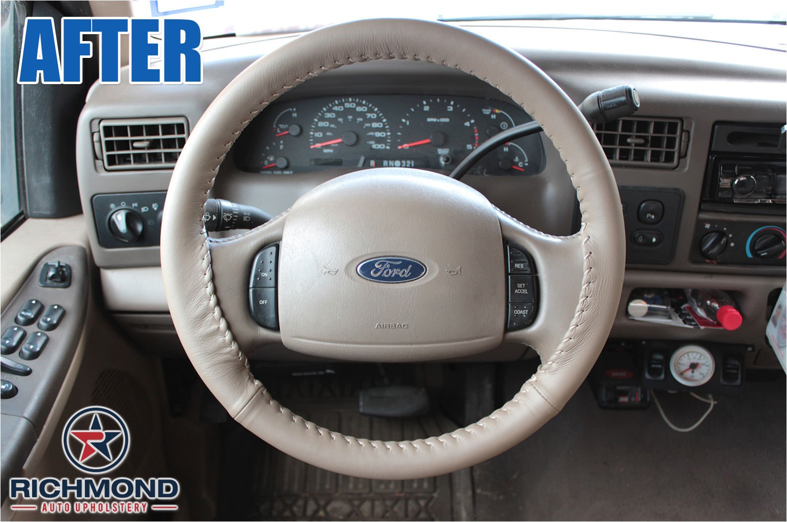 Premium Tan Leather Steering Wheel Cover for 1997 Ford Expedition XLT - Comfort Grip & Anti-Slip Design | Perfect for Road Trips, Daily Commutes & Car Interior Protection