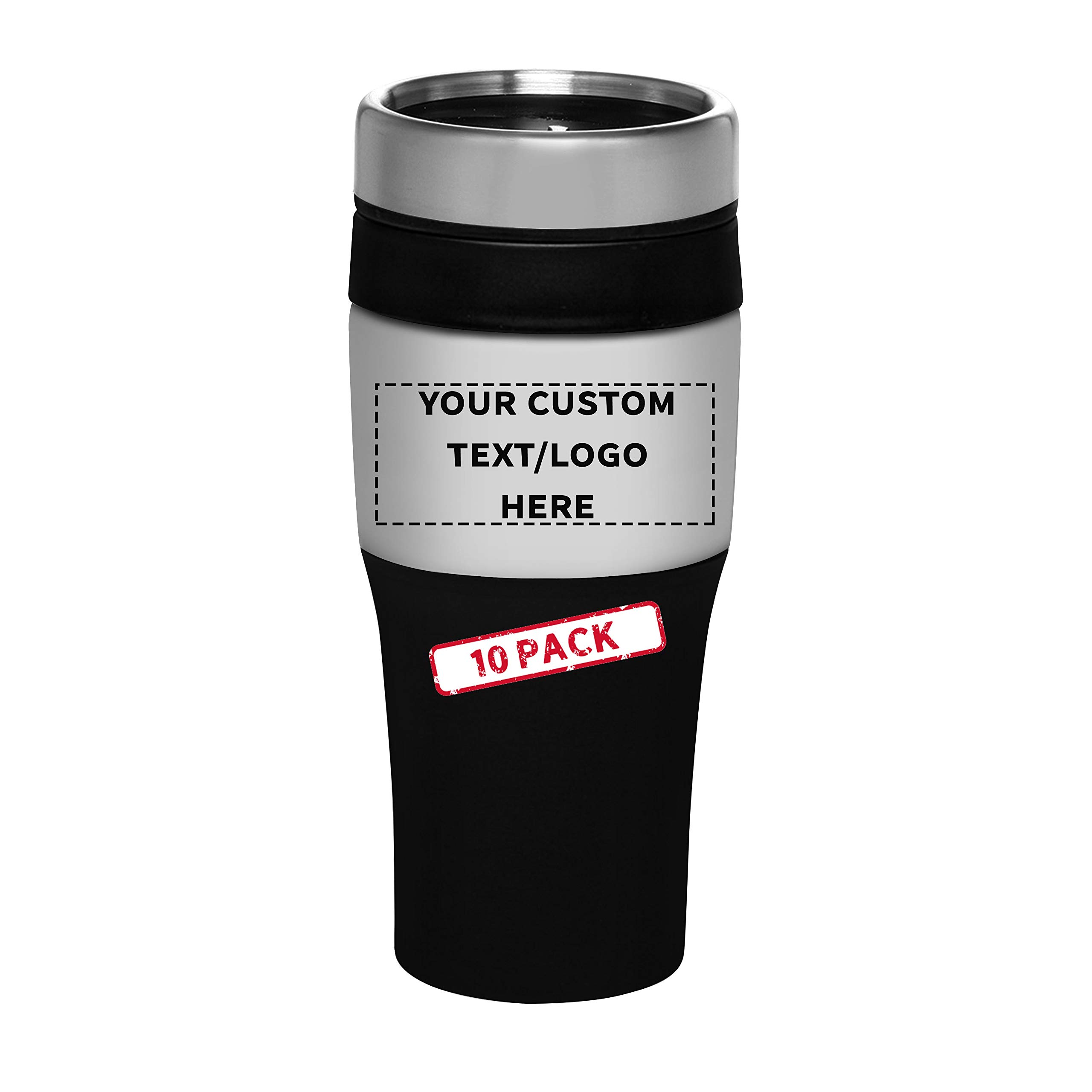 Custom 16 oz Black Acrylic Tumbler with Silver Accent - 10 Pack Personalized Cups with Text/Logo - Great for Office Gifts, Promotional Events & Brand Merchandise