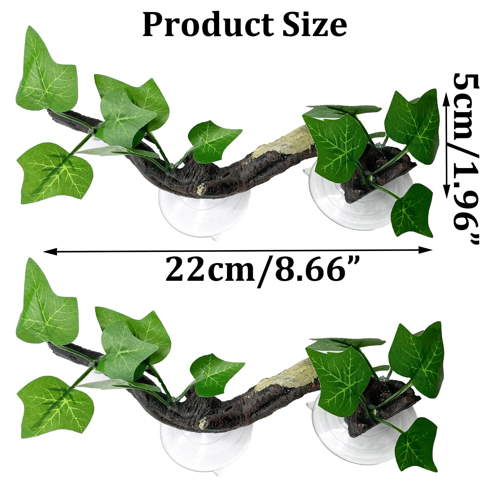 PINVNBY 2 Pack Reptile Corner Branches - Natural Terrarium Plants Decor with Suction Cups for Lizards, Snakes & Amphibians - Perfect for Climbing & Habitat Enrichment in Reptile Tanks