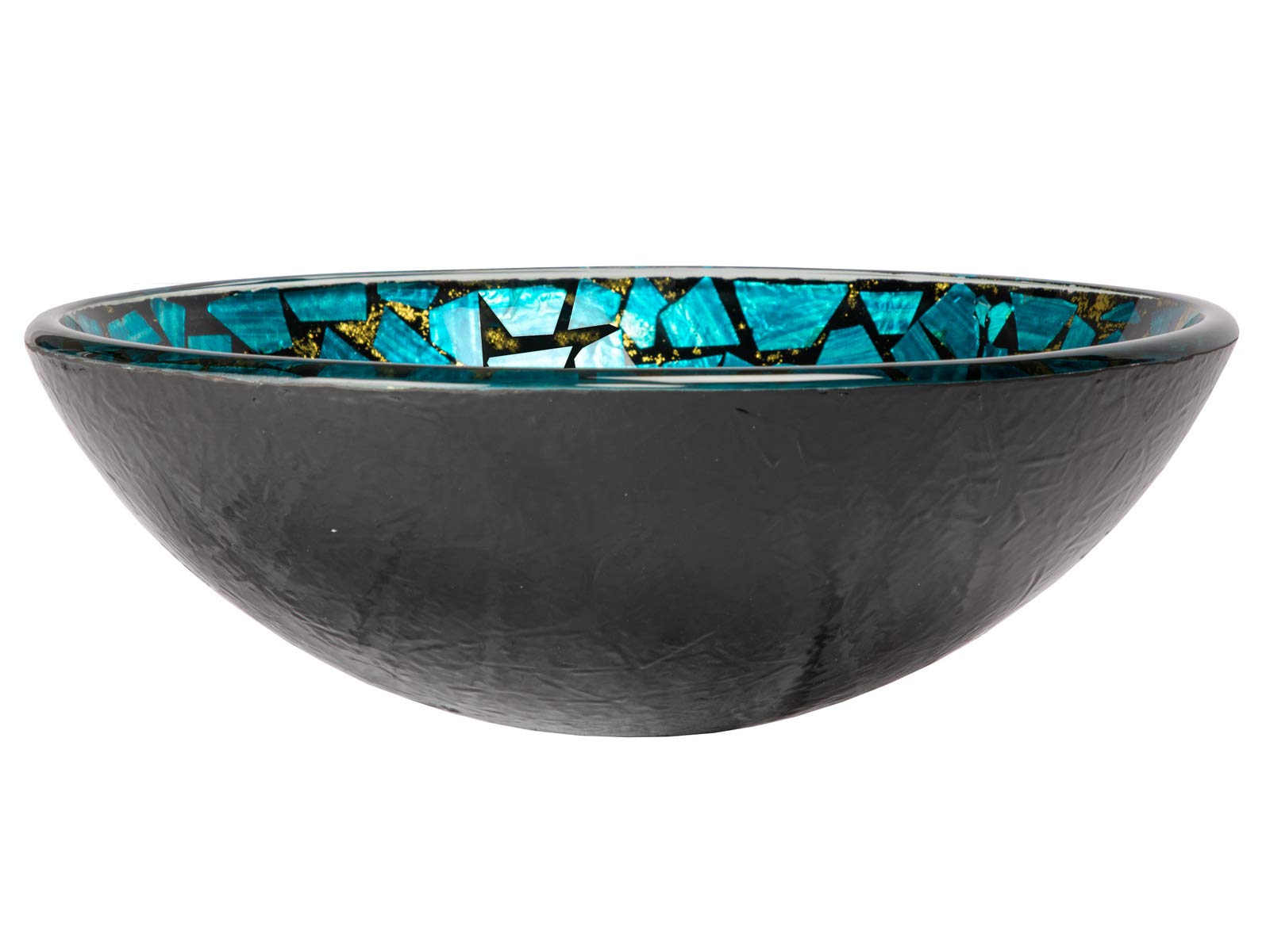 Blue and Gold Mosaic Round Glass Bathroom Vessel Sink - Modern Handmade Artisan Sink for Powder Rooms, Guest Baths & Luxury Home Decor
