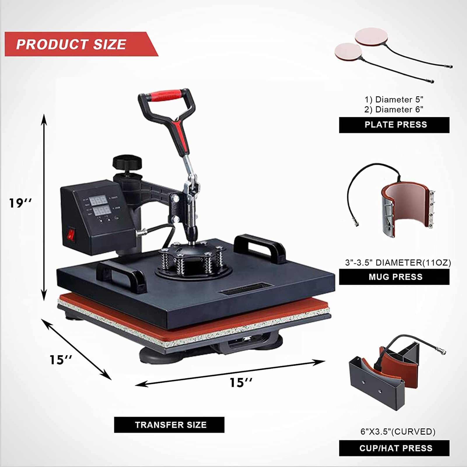 15x15 Inch 8-in-1 Digital Heat Press Machine with 360° Swing Away - Multi-Function Sublimation Combo for T-Shirts, Mugs, Hats, Plates & Bottles | Perfect for DIY Crafts, Custom Apparel & Small Business Printing