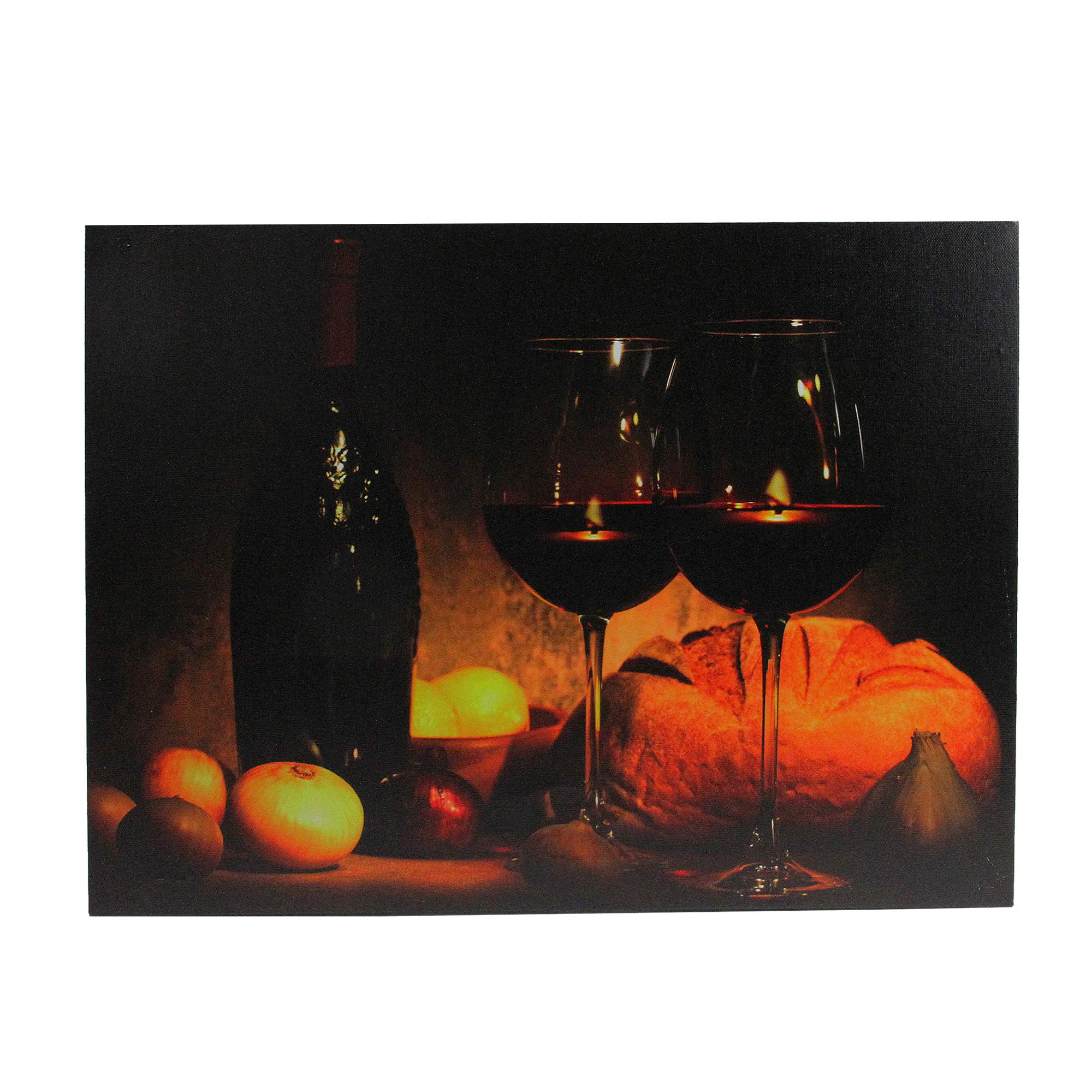 Northlight LED Flickering Wine Bread Candles Canvas Wall Art 11.75x15.75 Inches - Orange Flameless Candle Decor for Dining Room, Kitchen & Home Decor