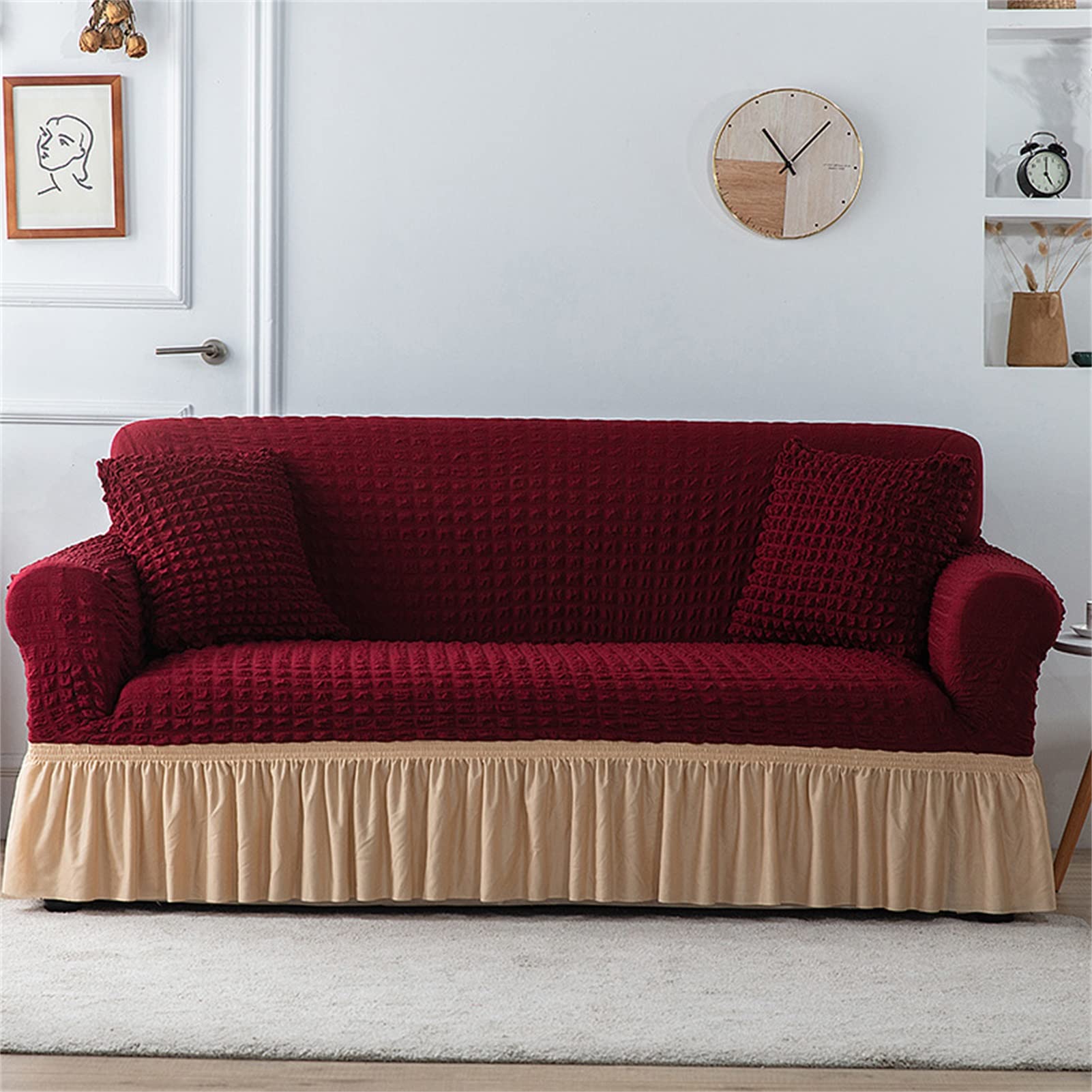 Stretchable Spandex Sofa Slipcover - Non Slip Couch Cover with Elastic Bottom & Anti-Skid Foam, Washable Furniture Protector (Size #2-XL) - Perfect for Living Room, Family Room & Pet-Friendly Homes