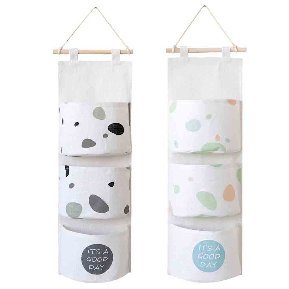 Wall Mounted Hanging Storage Organizer - 3-Pocket Linen Cotton Fabric Over The Door Organizer for Closet, Bedroom, Bathroom & Living Room - Space Saving Home Organization Solution (2-Pack) | Perfect for Small Spaces, Dorm Rooms & Apartment Storage