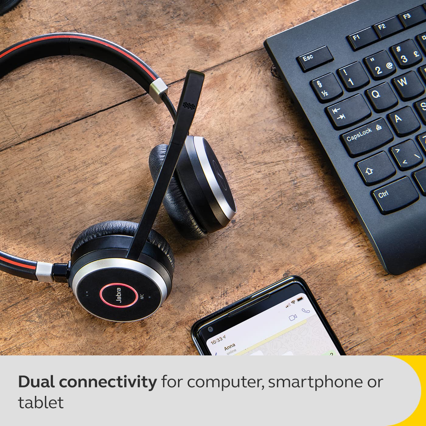 Jabra Evolve 65 SE Wireless Mono Bluetooth Headset with Noise-Cancelling Mic, 14H Battery & Charging Stand - UC Certified for Zoom, Teams, Cisco - Ideal for Home Office & Remote Work (Black)