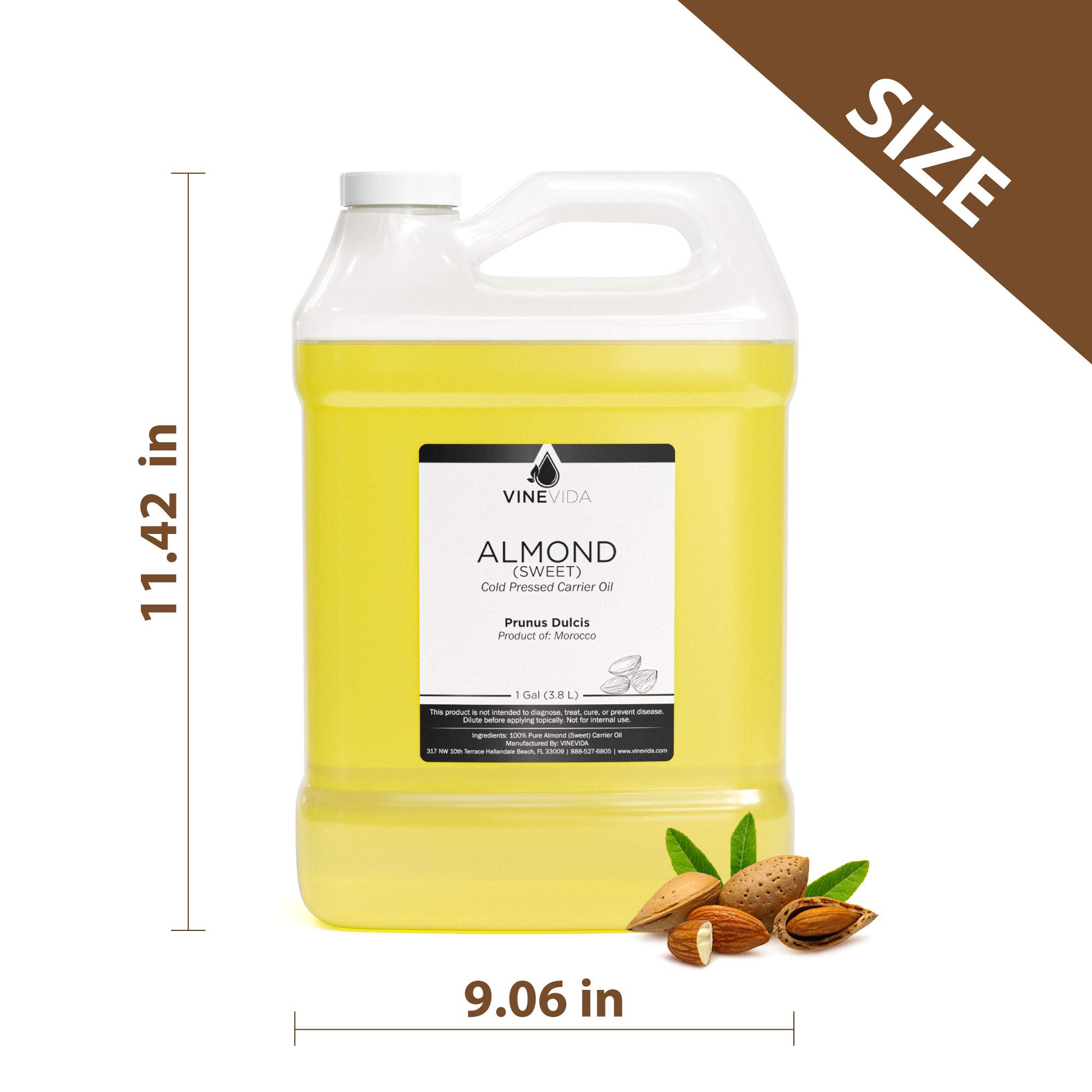 VINEVIDA Pure Sweet Almond Carrier Oil - 1 Gallon Bulk Undiluted for Soap Making, Candle Scents & DIY Skincare | Moisturizing Body Oil for Massage, Hair Care & Aromatherapy | 8 lbs Natural Almond Oil