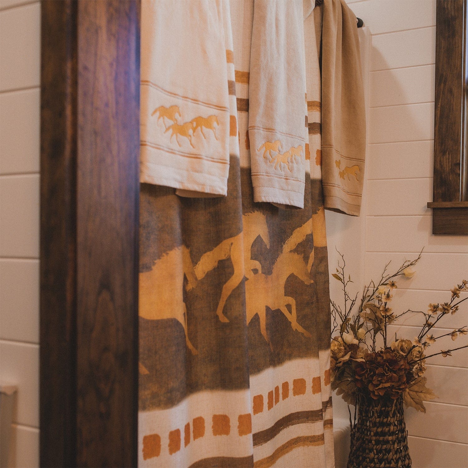 Stylish Running Remuda Shower Curtain - Waterproof Bathroom Decor for Western & Equestrian Theme - Perfect for Ranch, Cowboy, or Horse Lover's Home