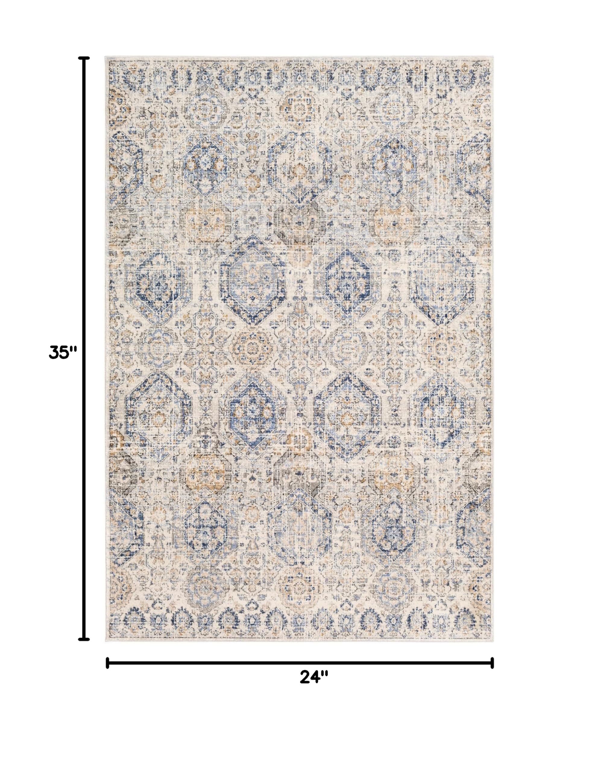 Mark&Day Traditional Bright Blue Area Rug 2x3 - Navy Grey Beige Carpet for Living Room, Bedroom, Kitchen | Soft Non-Slip Floor Mat for Home Decor, Office & Dorm (2' x 2'11