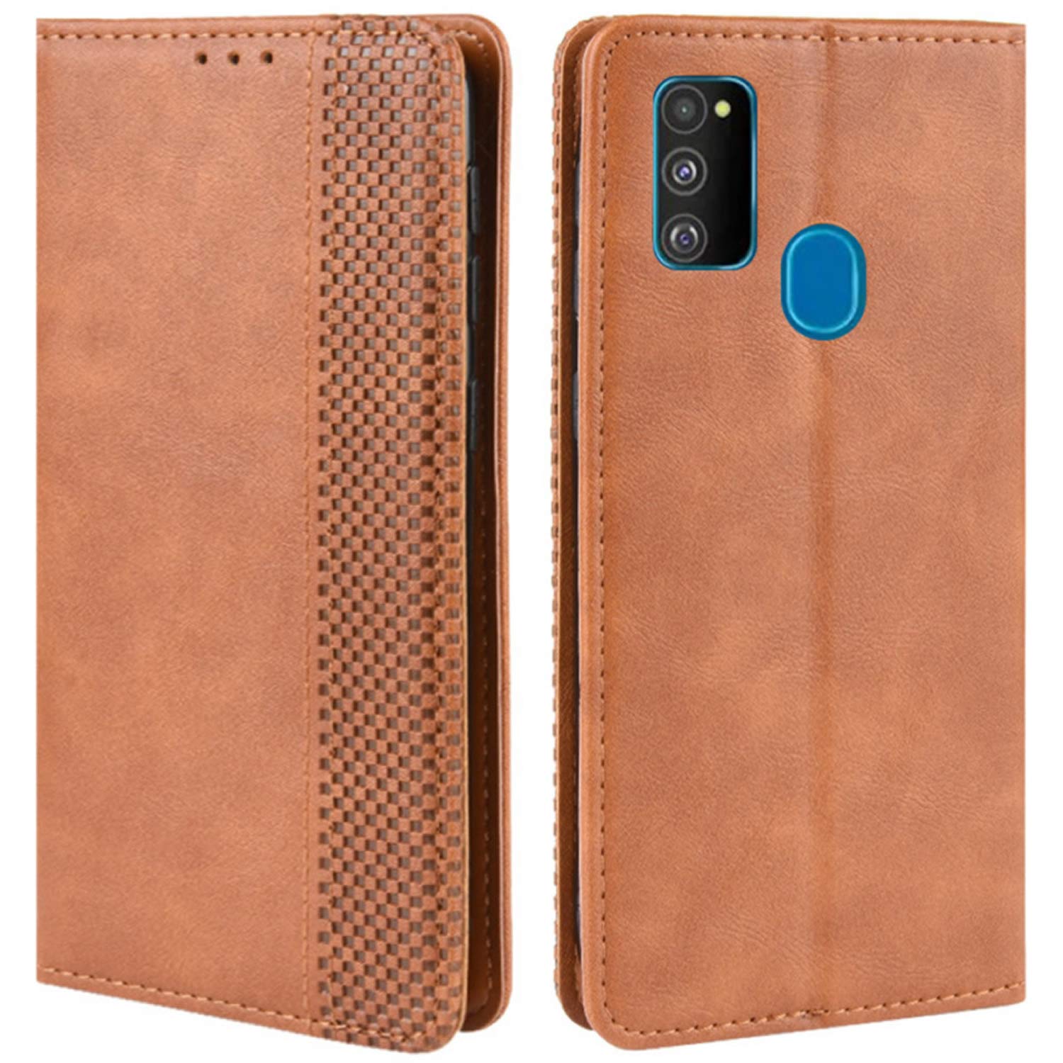 Samsung Galaxy M30s Case & M21 Case - Retro PU Leather Magnetic Flip Wallet Cover with Card Holder | Shockproof Full Body Protection | Perfect for Work, Travel & Daily Use (Brown)