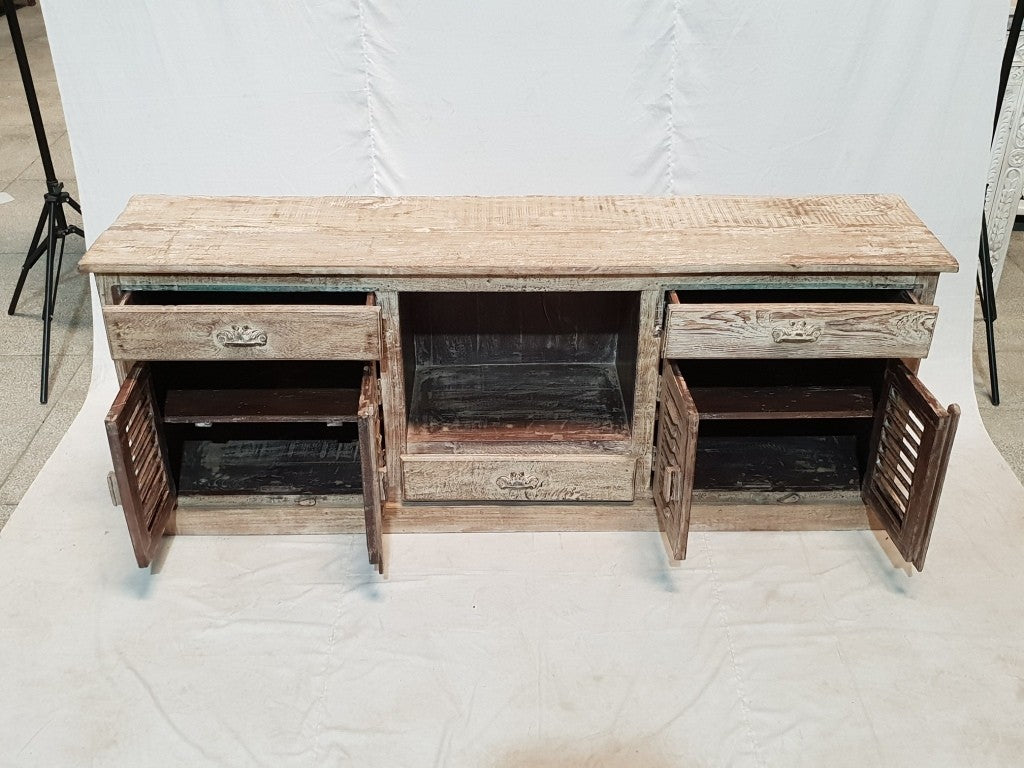 Rustic Solid Wood Media Console TV Stand with French Shutter Design - 72 Inch Large Entertainment Center for Living Room, Home Theater & Modern Décor