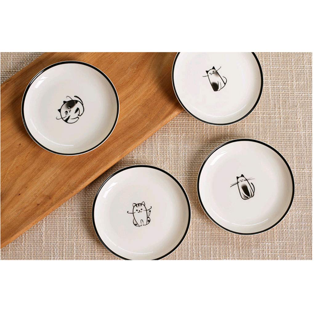 Premium Ceramic Cat-Shaped Side Sauce Dishes - Set of 4 | Sushi Soy Sauce Dipping Bowls, Cookie Serving Plates, Tea Bag Holders | Perfect for Japanese Cuisine, Tea Parties & Home Decor