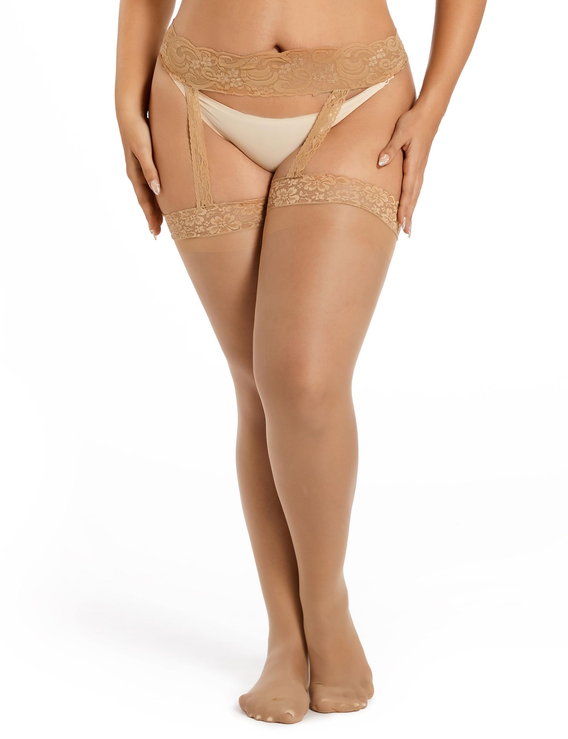 Sexy Sheer Pantyhose for Women - High Waist Lace Tights with Garter Belt, Plus Size Stockings & Suspender for Elegant Evening Wear or Romantic Occasions