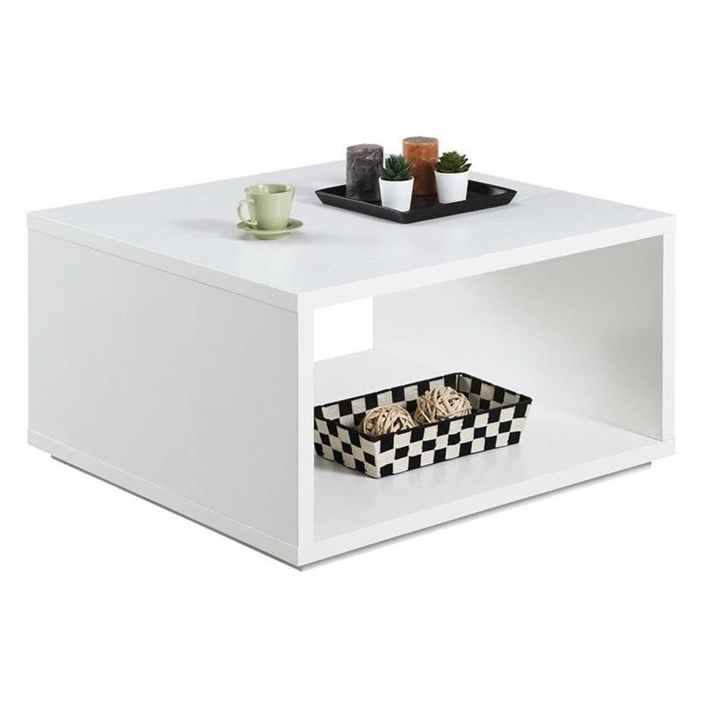 Pemberly Row White Wood Square Coffee Table - Modern Living Room Furniture for Small Spaces, Home Decor, and Entertainment Areas