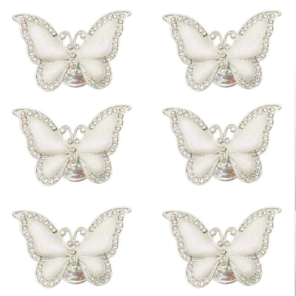 Geentie 6-Pack Butterfly Cabinet Knobs - Premium Zinc Alloy Single Hole Pull Handles for Furniture, Dresser, Cupboard & Wardrobe - Elegant Home Decor (White) - Perfect for Bedroom, Kitchen & Bathroom Renovation