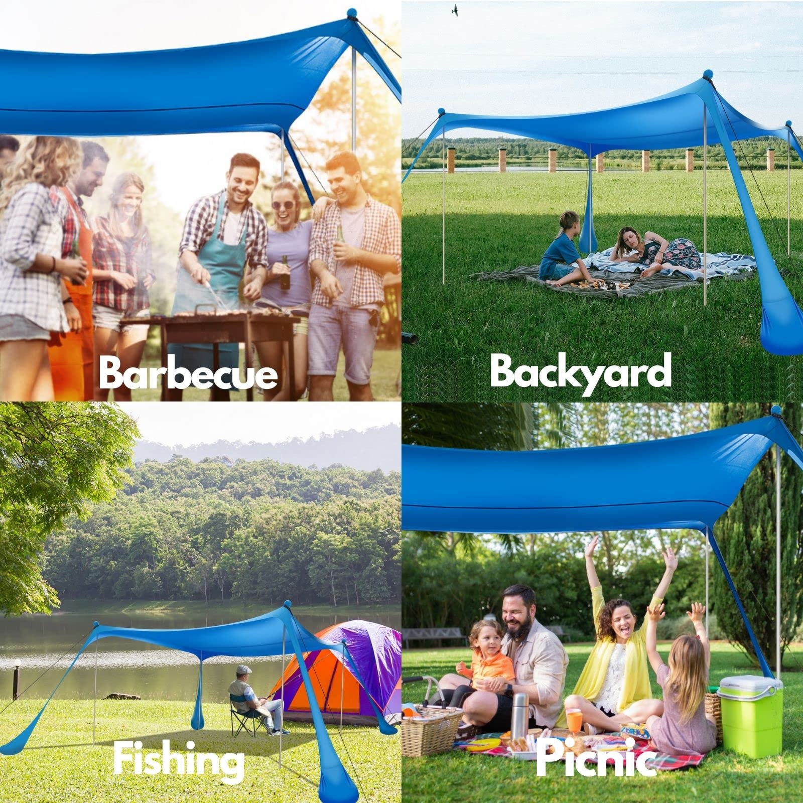 UPF50+ Beach Tent Sun Shelter - 7x7 FT Windproof Pop Up Canopy with Sand Shovel & Carrying Bag | Portable Lightweight Outdoor Sunshade for Family Camping, Backyard, Fishing, Picnics & Beach Days