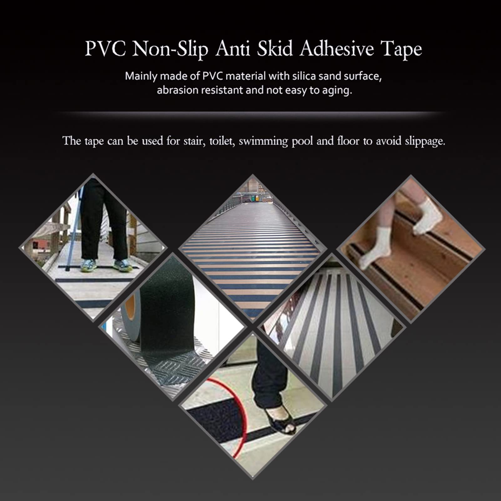5M x 5cm PVC Nonslip Anti-Skid Adhesive Grip Tape for Stairs, Heavy Duty Waterproof Anti-Slip Tape Roll, Stair Step Floor Safety Decoration, Ideal for Home, Office, and Outdoor Use