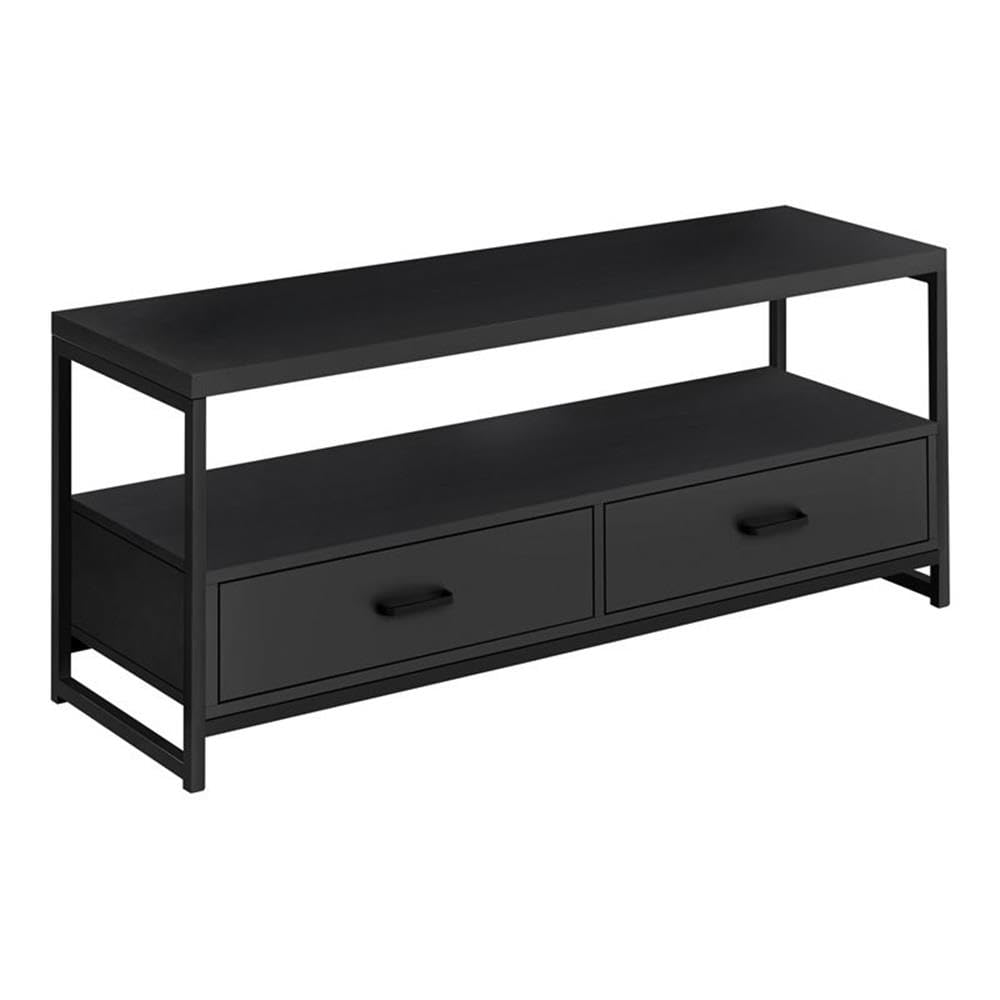 Monarch Specialties 48 Inch TV Stand with Storage Drawers - Modern Black Entertainment Center for Living Room & Bedroom - Durable Laminate & Metal Console - Perfect for Home Theater Setup & Media Organization