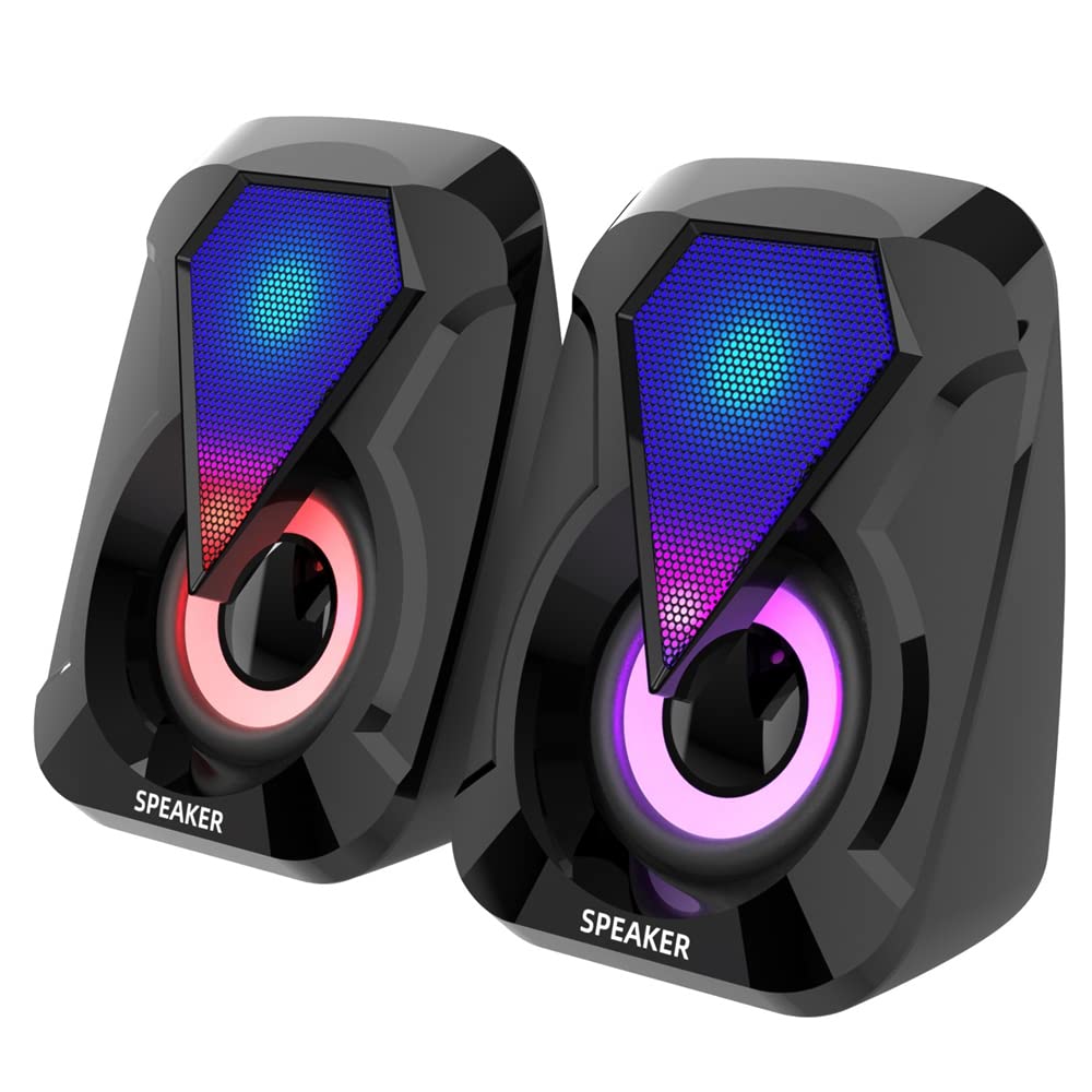 Bakemoro Wired Laptop Speakers - Colorful Mini 3D Surround Sound Subwoofer for Gaming, Home Office, and PC Setup