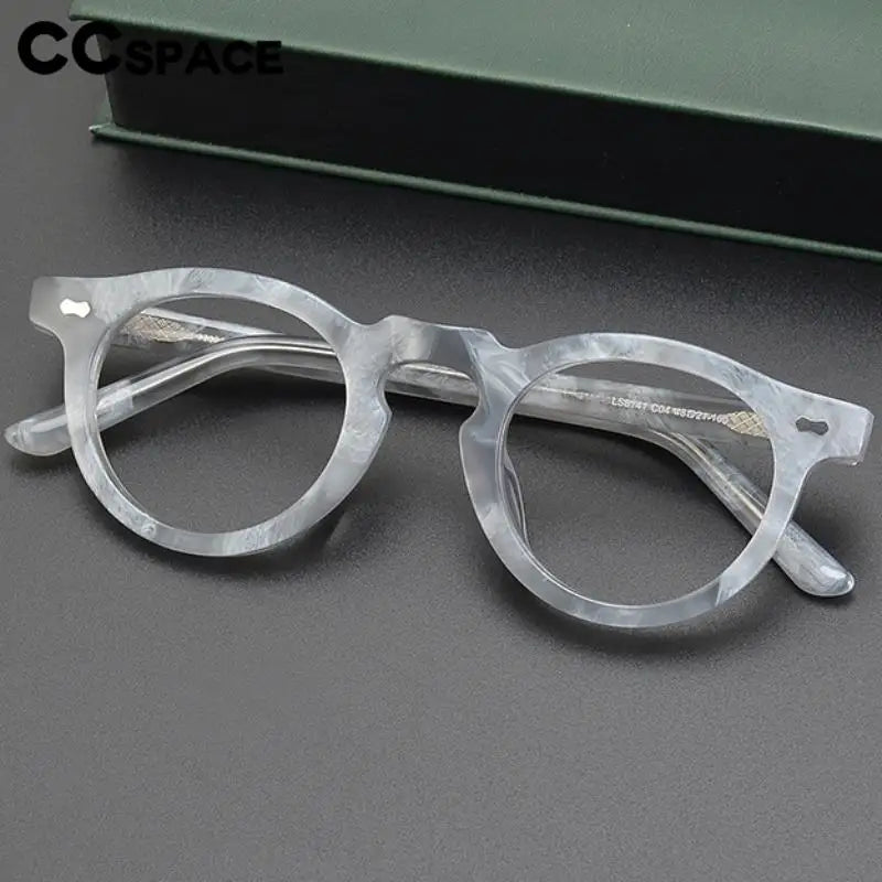 CCspace Unisex Full Rim Round Acetate Eyeglasses 57331 - Stylish & Lightweight Frame for Men & Women - Perfect for Reading, Work & Fashion Accessories