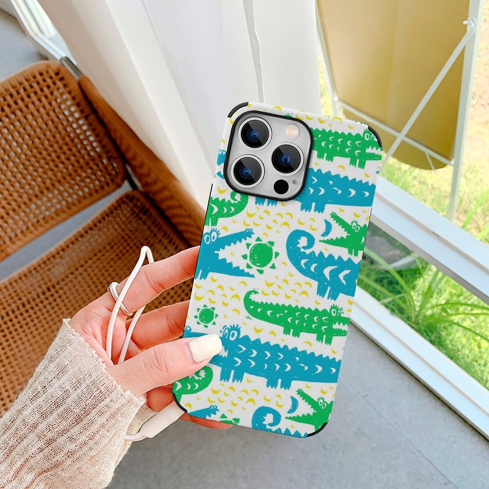 Stylish Abstract Crocodile & Sun Moon Design Phone Case - Premium Microfiber Leather Protective Cover for iPhone 13/13 Mini/13 Pro/13 Pro Max - Perfect for Daily Use, Travel & Gift Giving
