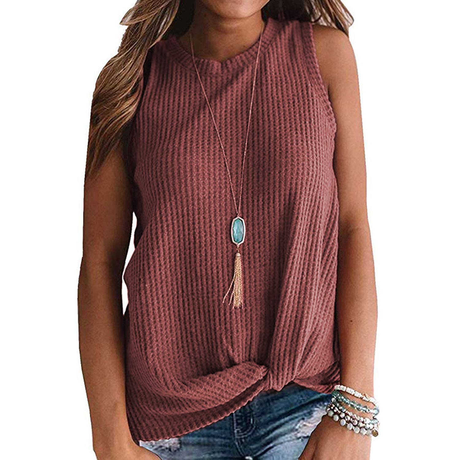 Zando Women's Knit Tank Tops - Casual Sleeveless Waffle Knit Shirts for Women | Perfect for Summer Outfits, Beach Wear & Layering