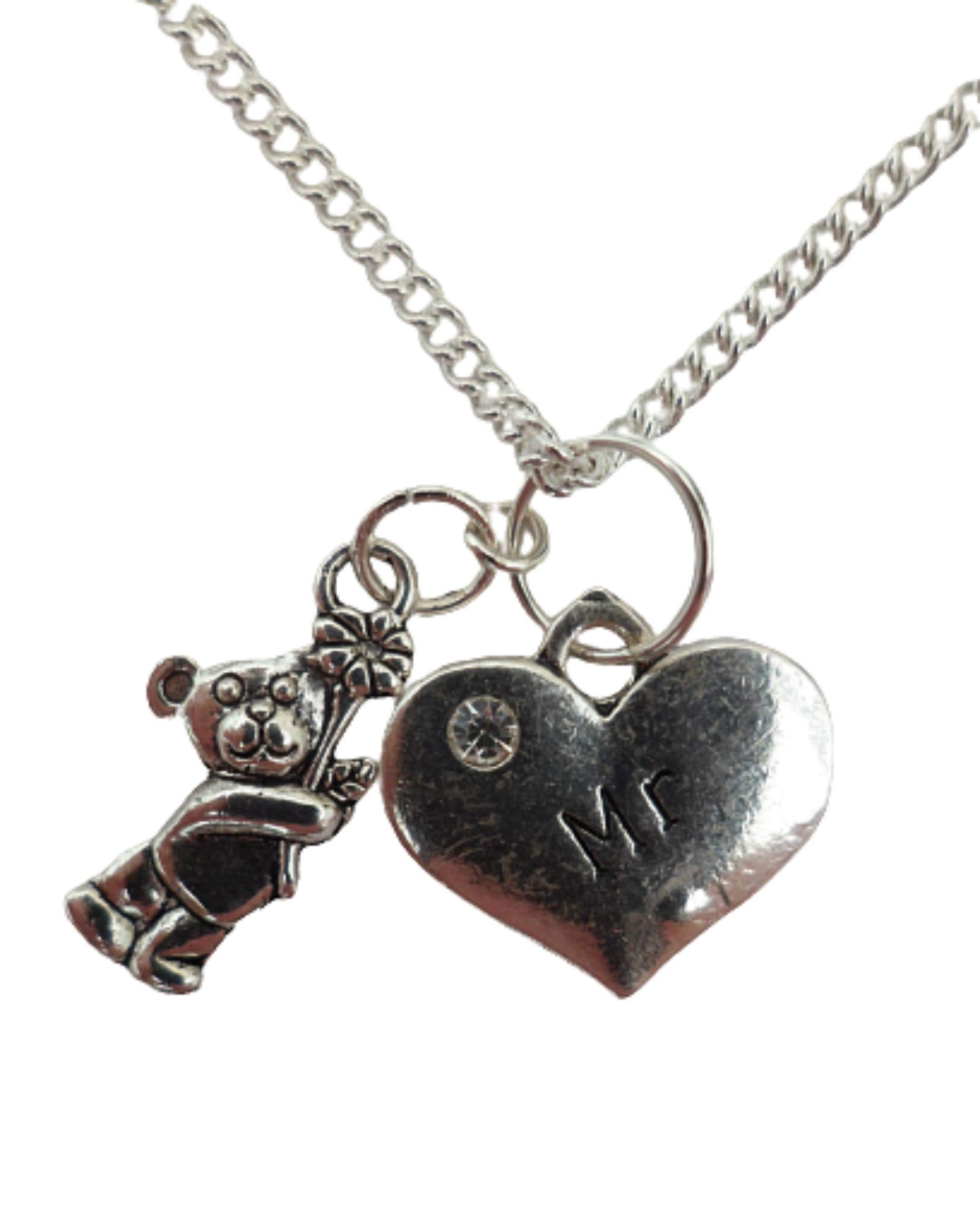 Silver Heart Bear Necklace - Romantic Gift for Her