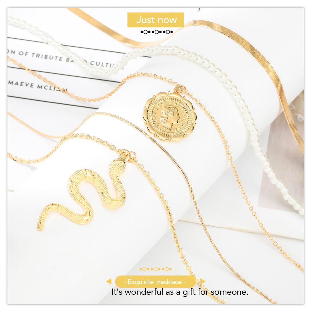 Boho Layered Snake Necklace - Gold Snake Chain Choker with Pearl Accents, Trendy Women's Jewelry for Casual Wear, Parties & Date Nights