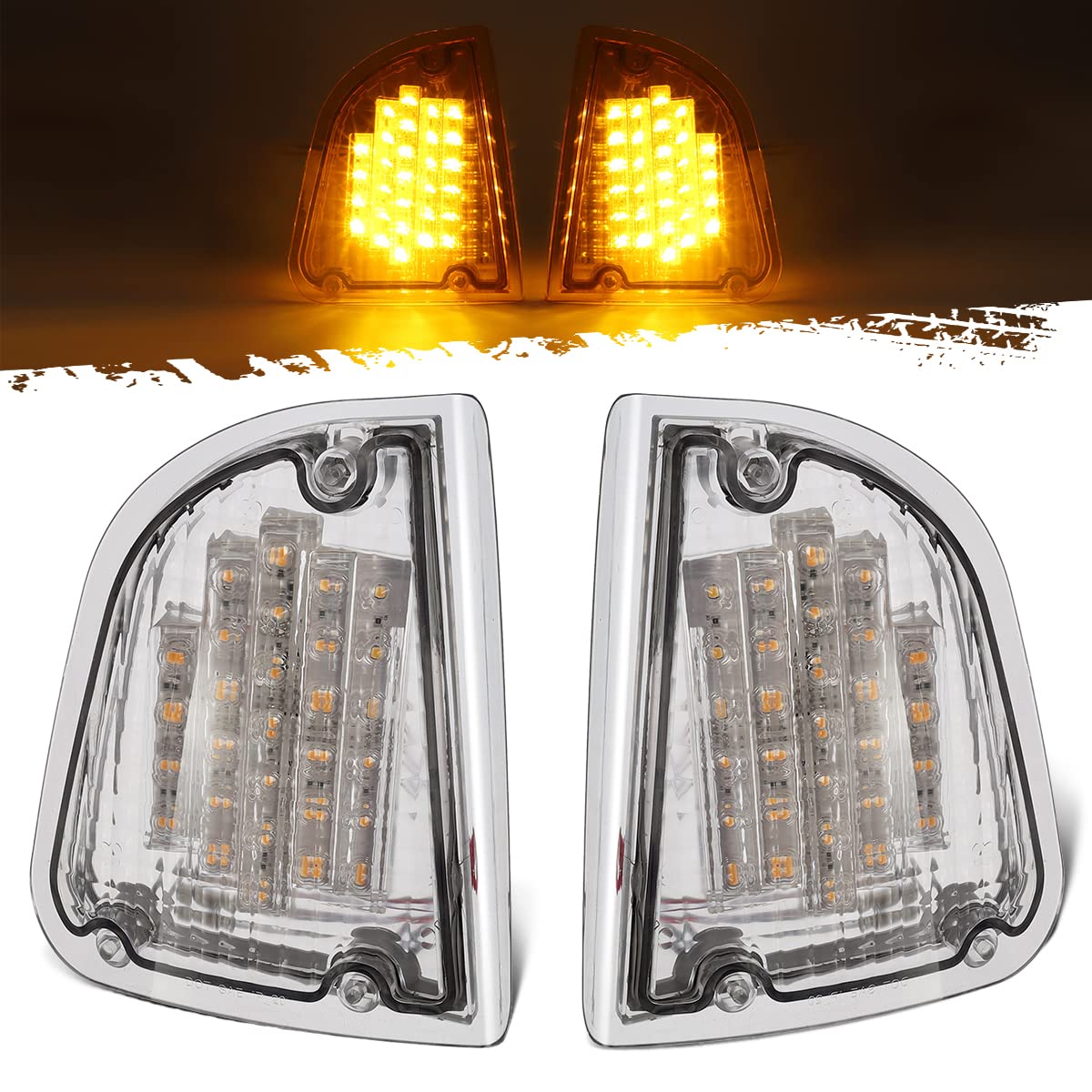 Partsam 29 Amber LED Front Light Assembly for Kenworth T600 T660 K300 T300 T330 - Replacement Turn Signal & Parking Lights with 1157 Plug (LH & RH) - Durable Clear Lens for Enhanced Visibility in Trucking & Heavy-Duty Applications