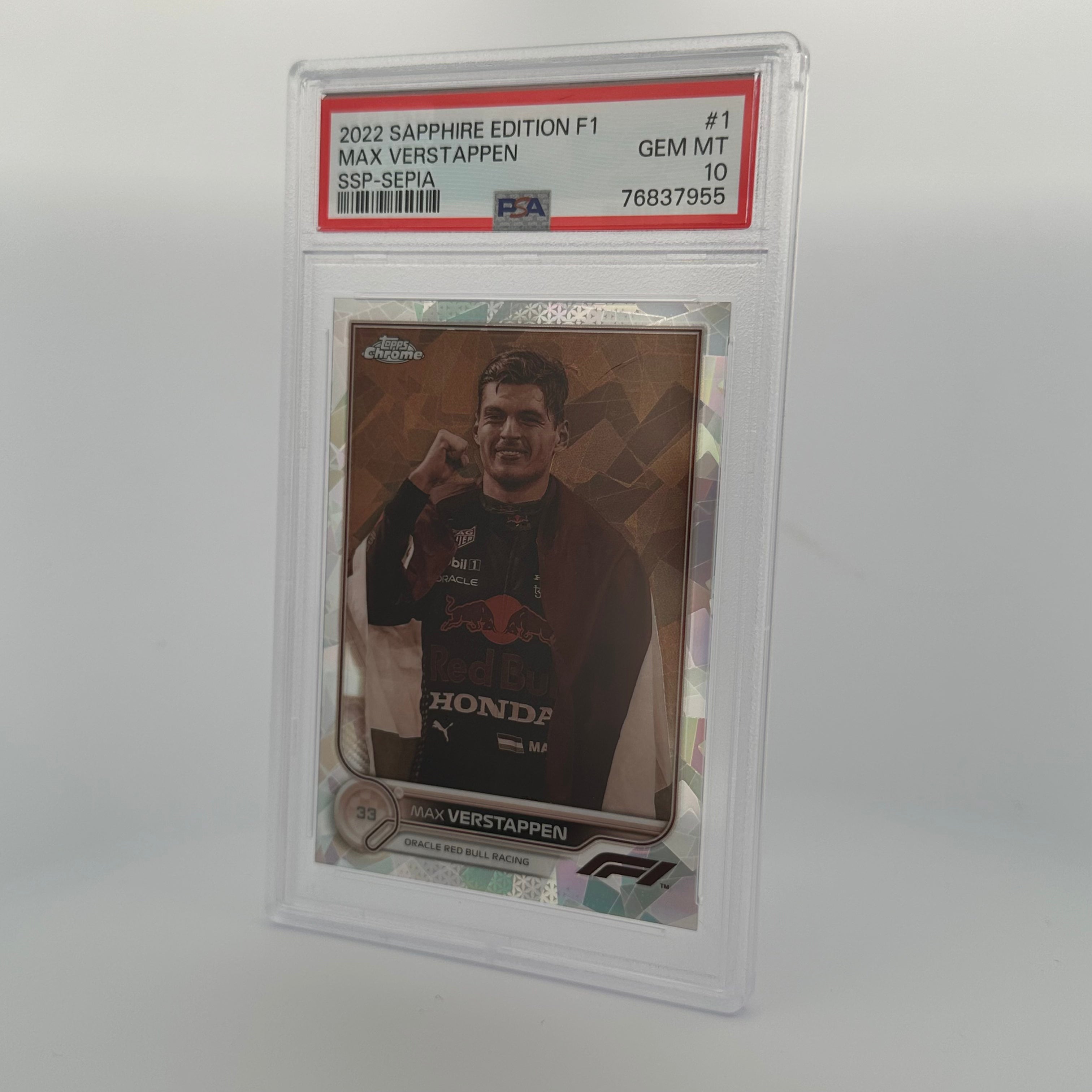 PSA 10 /100 Max Verstappen #1 Sapphire Edition SSP Sepia - Rare Trading Card for Collectors & F1 Fans - Perfect for Display, Investment & Sports Memorabilia Collections