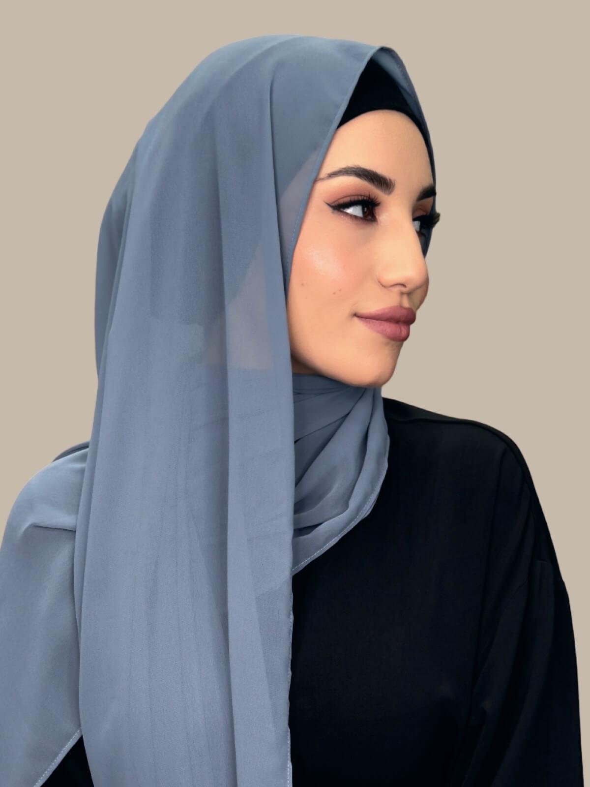 Luxury Chiffon Hijab Scarf - Soft Dusty Blue Muslim Headscarf for Women - Perfect for Daily Wear, Prayer, and Special Occasions