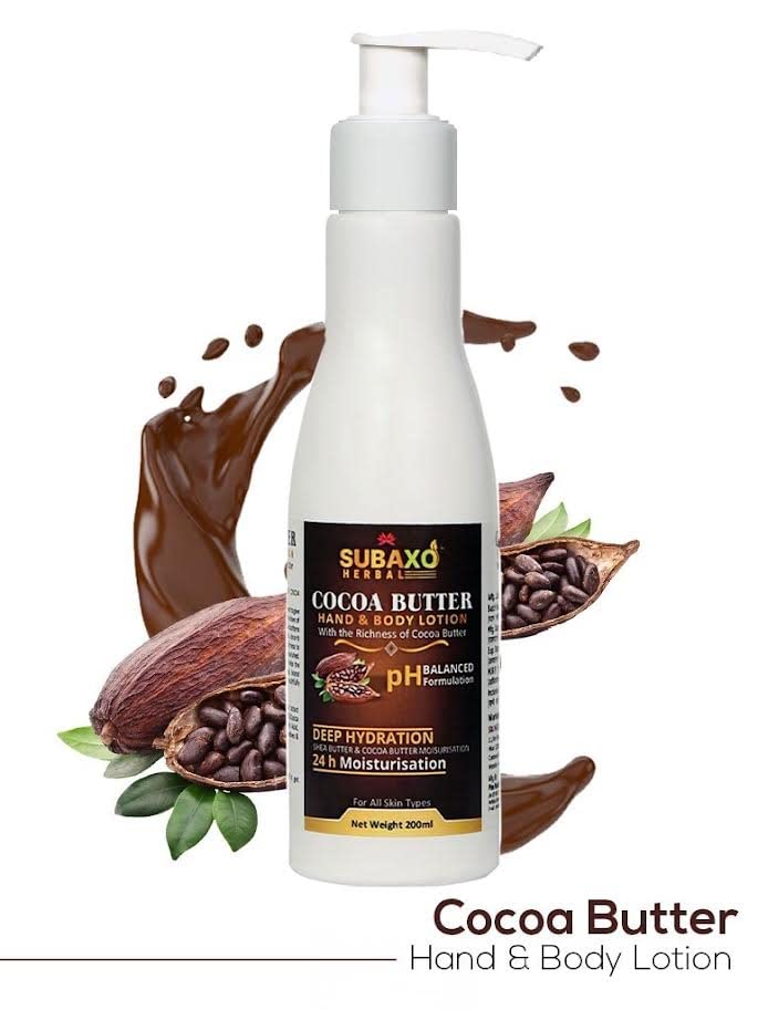 SUBAXO Cocoa Butter Herbal Body Lotion for Dry Skin - Deep Hydrating Moisturizer (200ml) with Almond & Sandalwood Soap (75g x 2) - Skincare Gift Set for Women & Men | Perfect for Daily Use, Spa Day & Travel Essentials