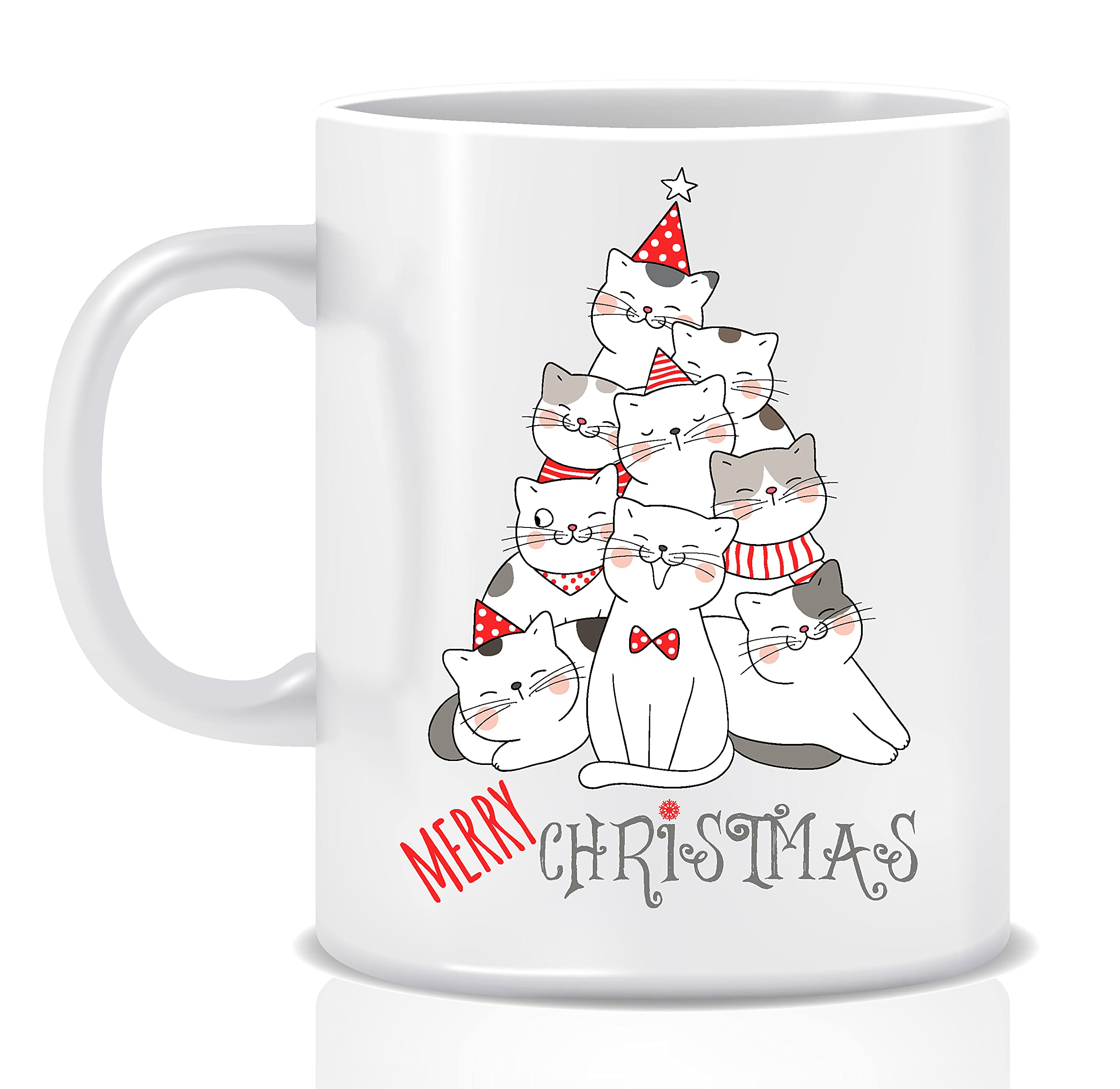 Funny Cat Christmas Coffee Mug - 11oz Holiday Tree Design Ceramic Cup for Xmas Gifts, Office & Home Use