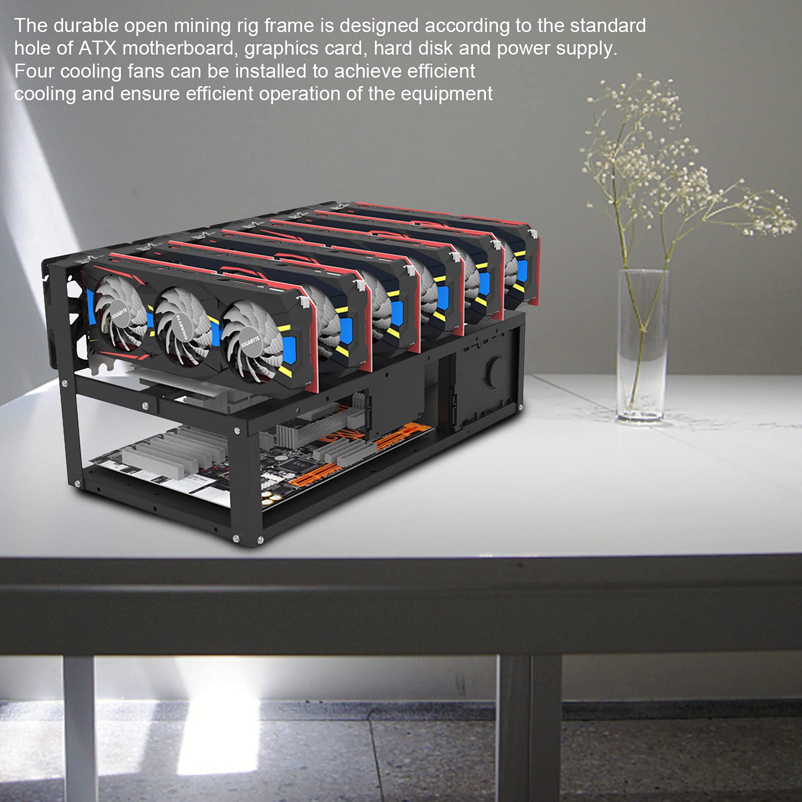 6-GPU Mining Rig Frame - Stackable Open Air Mining Case for Cryptocurrency, Durable Miner Computer Rack Chassis & Server Rack - Perfect for Ethereum, Bitcoin, Litecoin Mining Setup