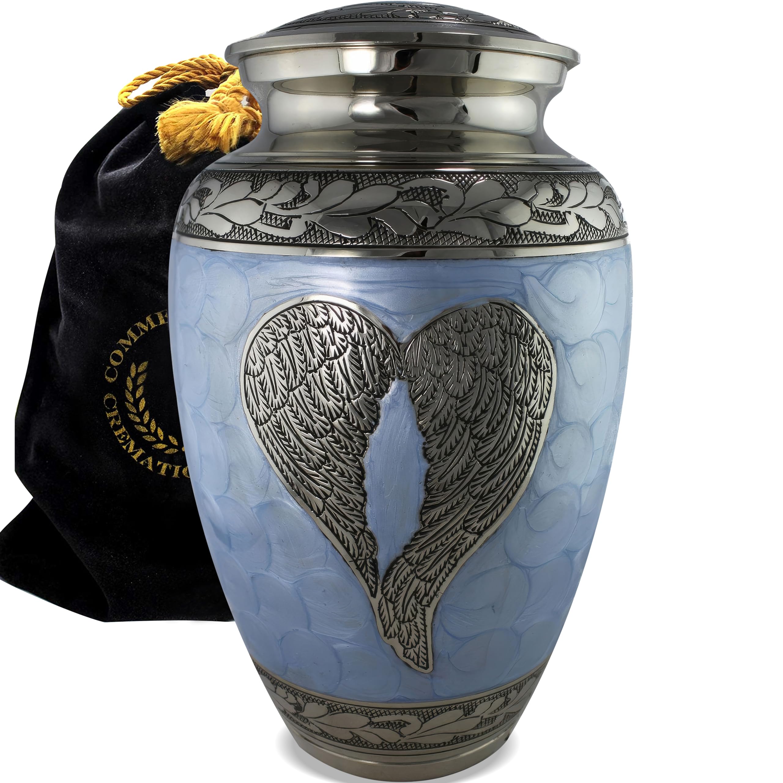 Blue Angel Cremation Urn for Adult Male Ashes - Personalized Handcrafted Memorial Urn for Human Ashes - Decorative Large Keepsake Urn for Funeral, Home Memorial & Remembrance Ceremonies