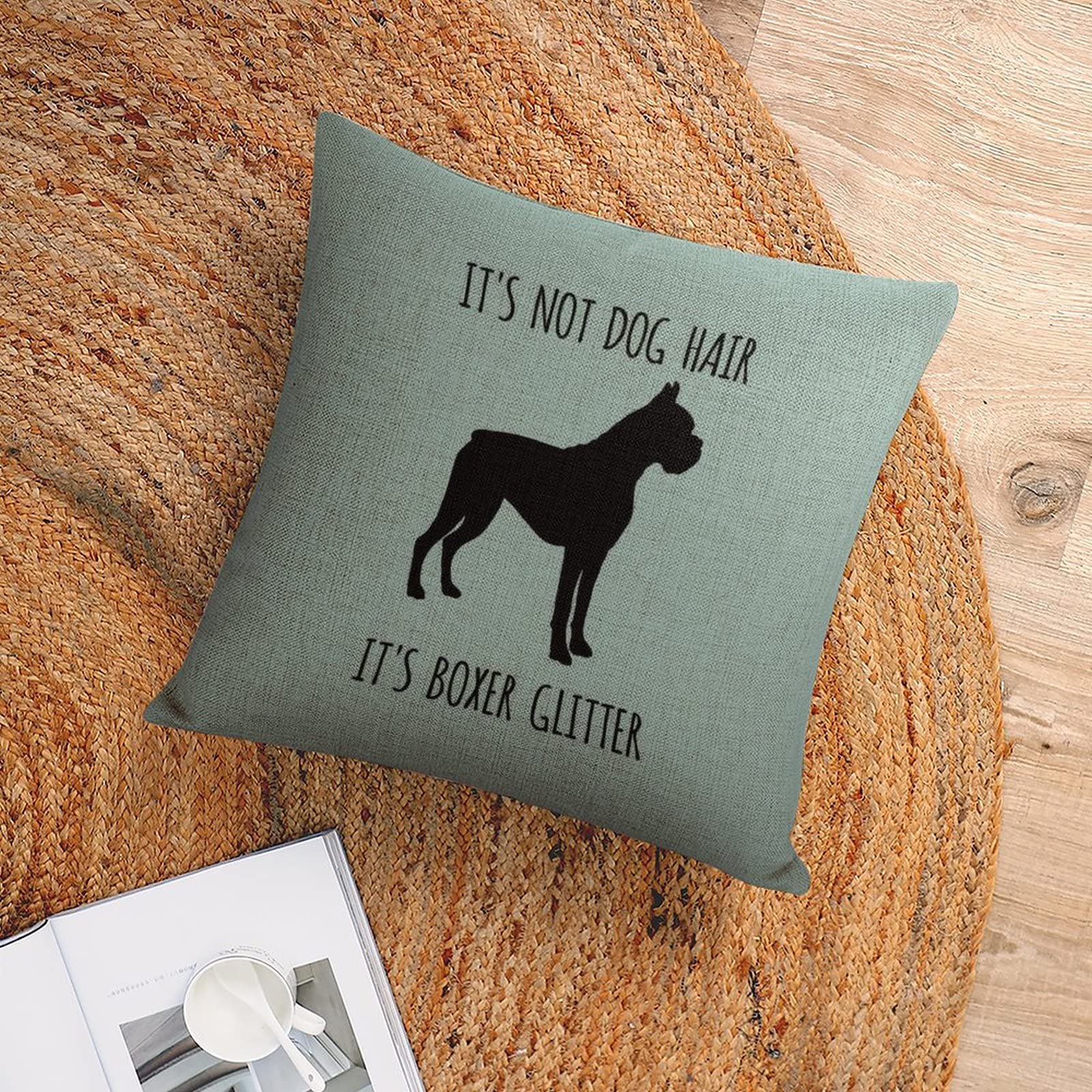 Boxer Dog Pillow Cover 16x16 Inches - Funny Boxer Glitter Dog Hair Design - Perfect Gift for Boxer Lovers, Dog Moms & Home Decor - Great for Living Room, Bedroom & Dog Lover Gifts