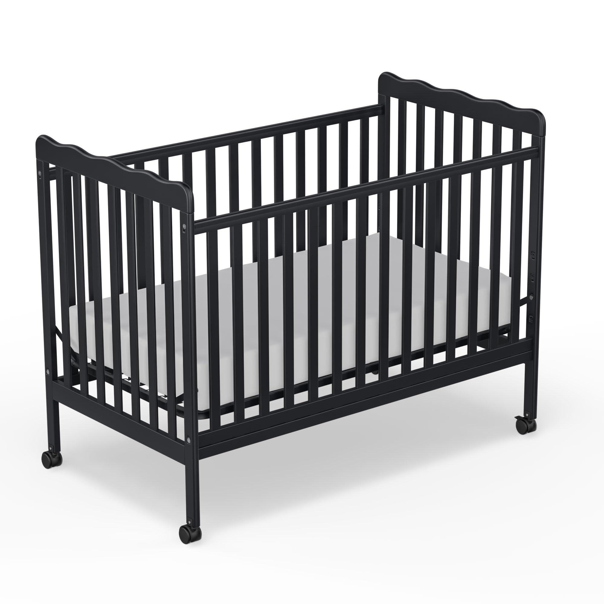 3-in-1 Convertible Baby Crib to Toddler Bed - Full Size Wooden Nursery Furniture with Locking Wheels & Non-Toxic Finish (Black) | Safe & Stylish Sleeping Solution for Newborns, Infants & Toddlers | Perfect for Daycare Centers & Home Nurseries