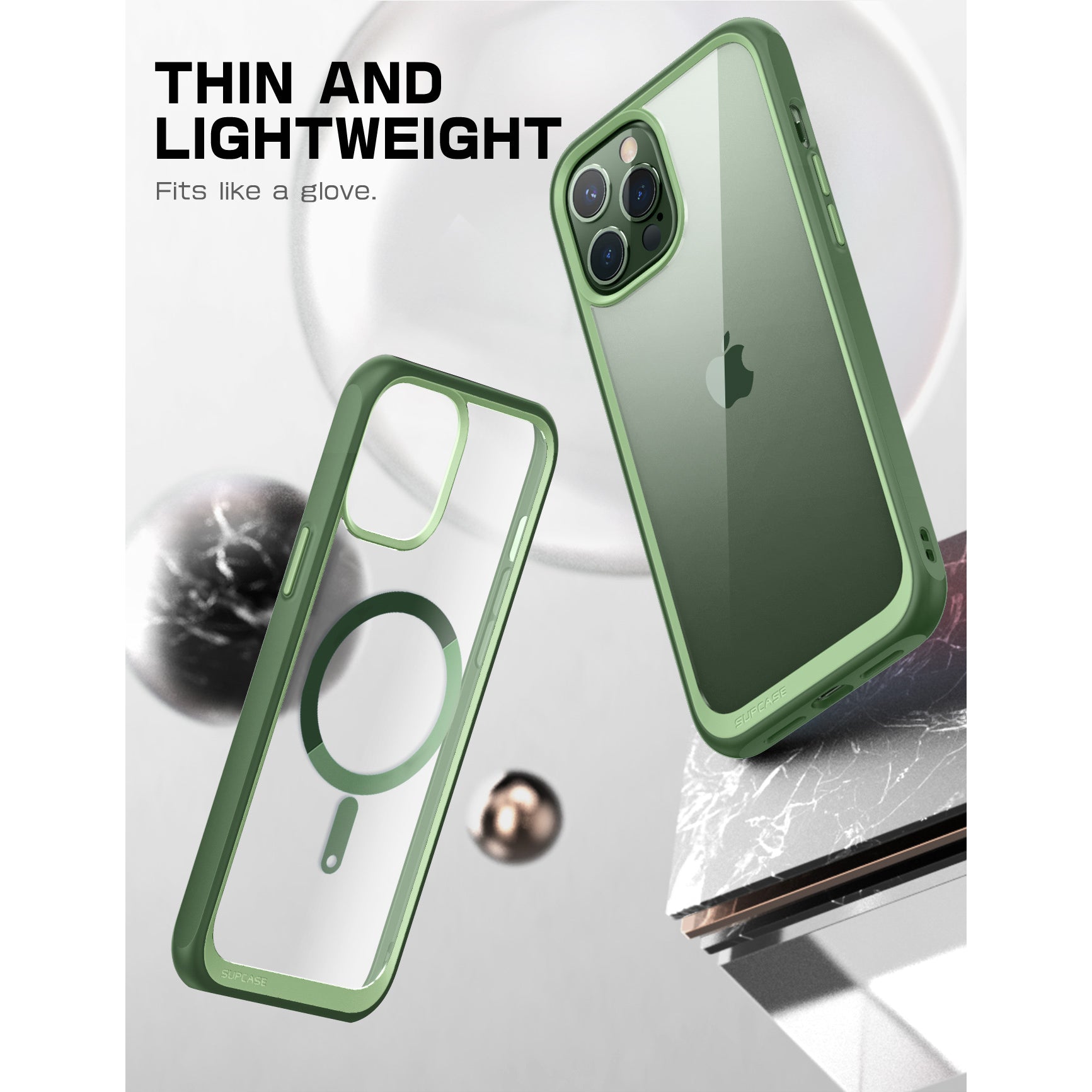 iPhone 13 Pro Case 6.1 Inch - Unicorn Beetle MAG Slim Clear Protective Cover with MagSafe Compatible in Green | Perfect for Everyday Use, Travel & Wireless Charging