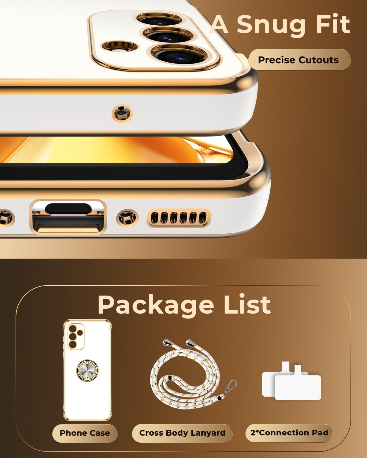 Premium Luxury Electroplated Samsung Galaxy S24 Plus Case with Ring Holder & Lanyard - Shockproof Soft Protective Cover for Women & Girls (White) - Perfect for Work, Travel & Everyday Protection