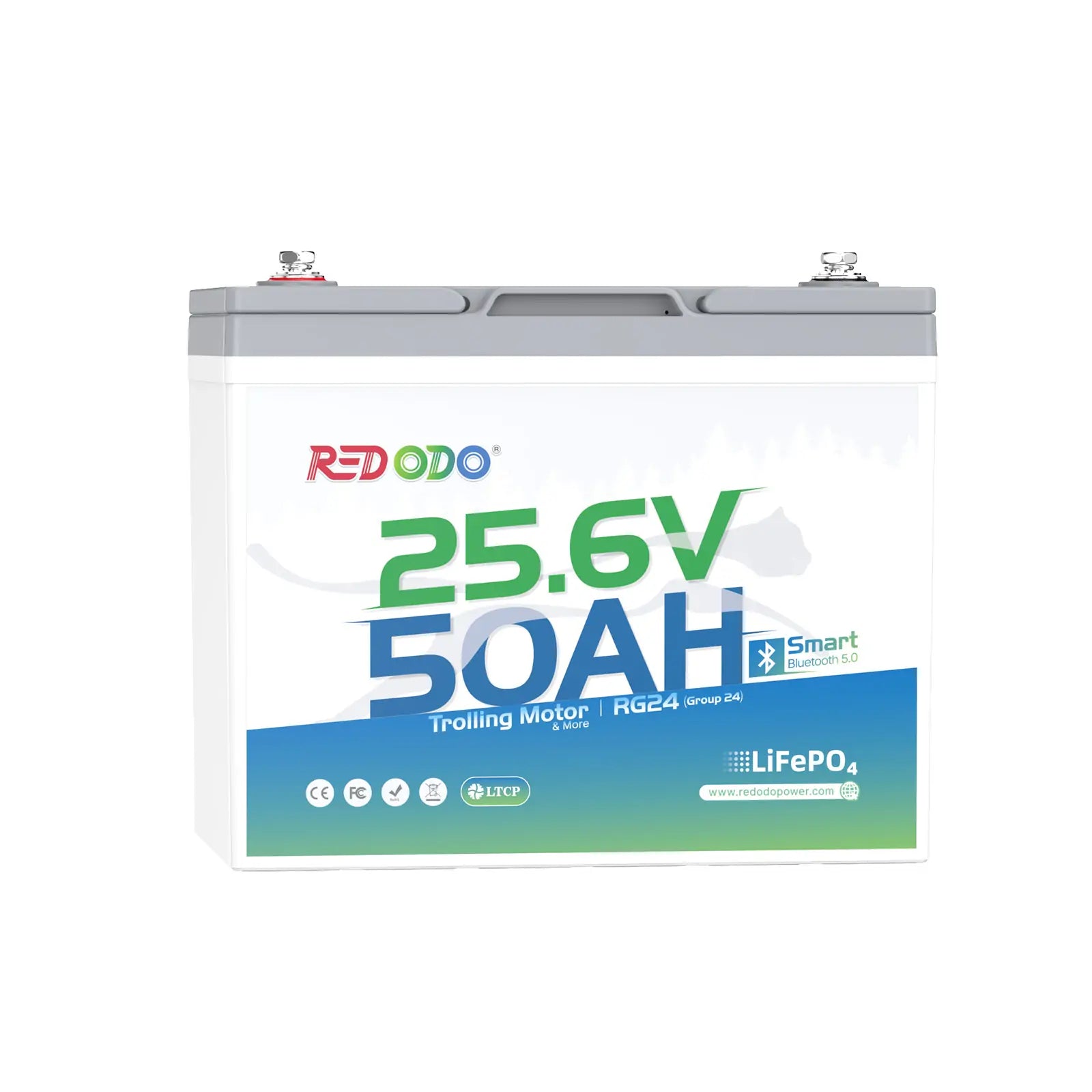 Redodo 24V 50Ah Deep Cycle Lithium Battery with Bluetooth - Compatible with 24V Trolling Motors up to 100 lbs - Perfect for Kayak Fishing, Bass Boats & Marine Applications