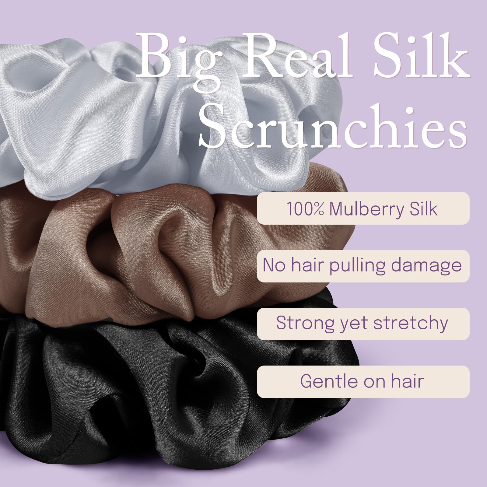 OLESILK 100% Mulberry Silk Scrunchies for Women & Girls - Oversized Large Hair Ties for Long Thick Hair - Soft Smooth No Damage Hair Care - Perfect for Sleeping, Workouts & Everyday Use
