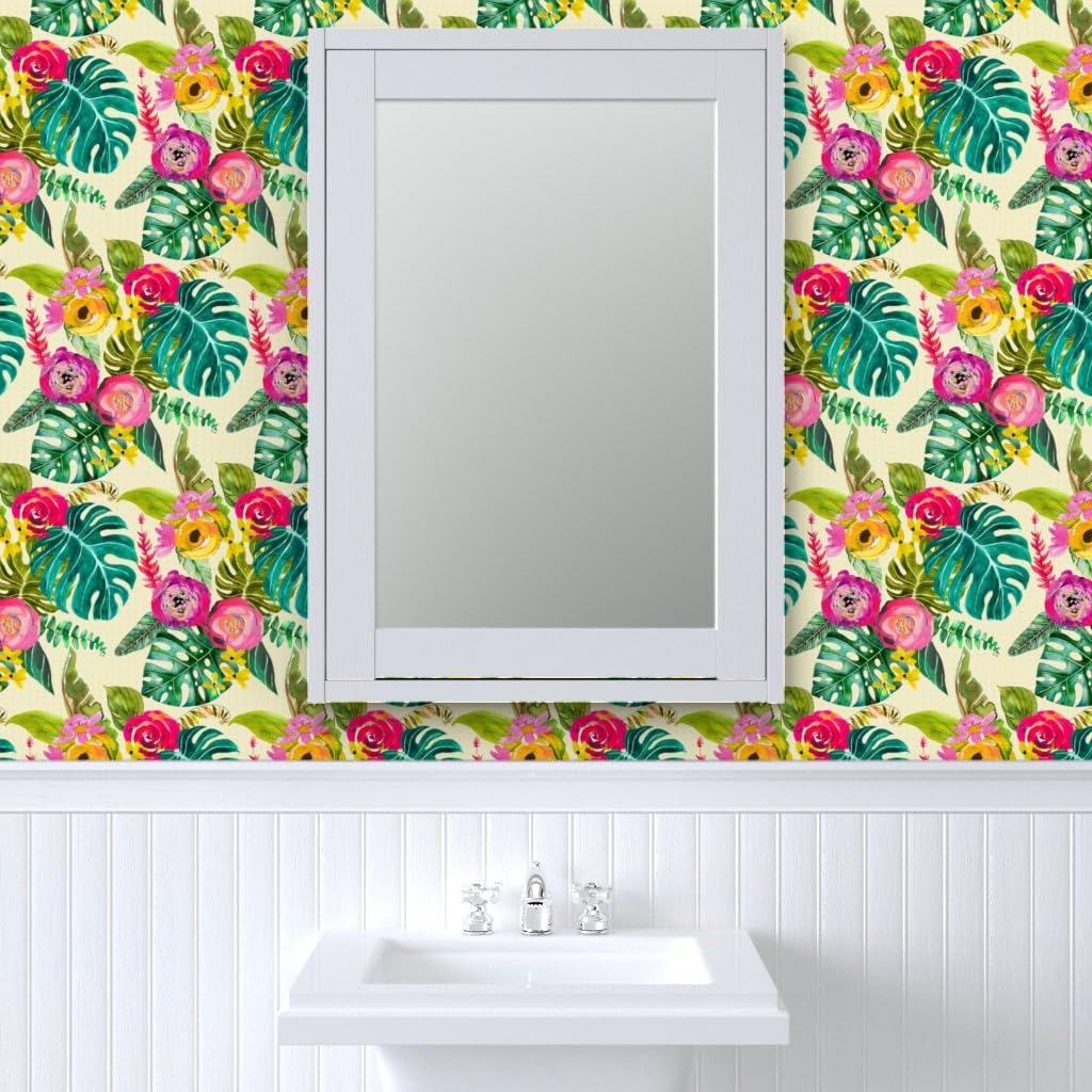 Commercial Grade Wallpaper 27ft x 2ft - Boho Tropical Floral Bohemian Paradise Traditional Peel and Stick Wallpaper by Spoonflower | Perfect for Bedroom, Living Room, Office & Home Decor