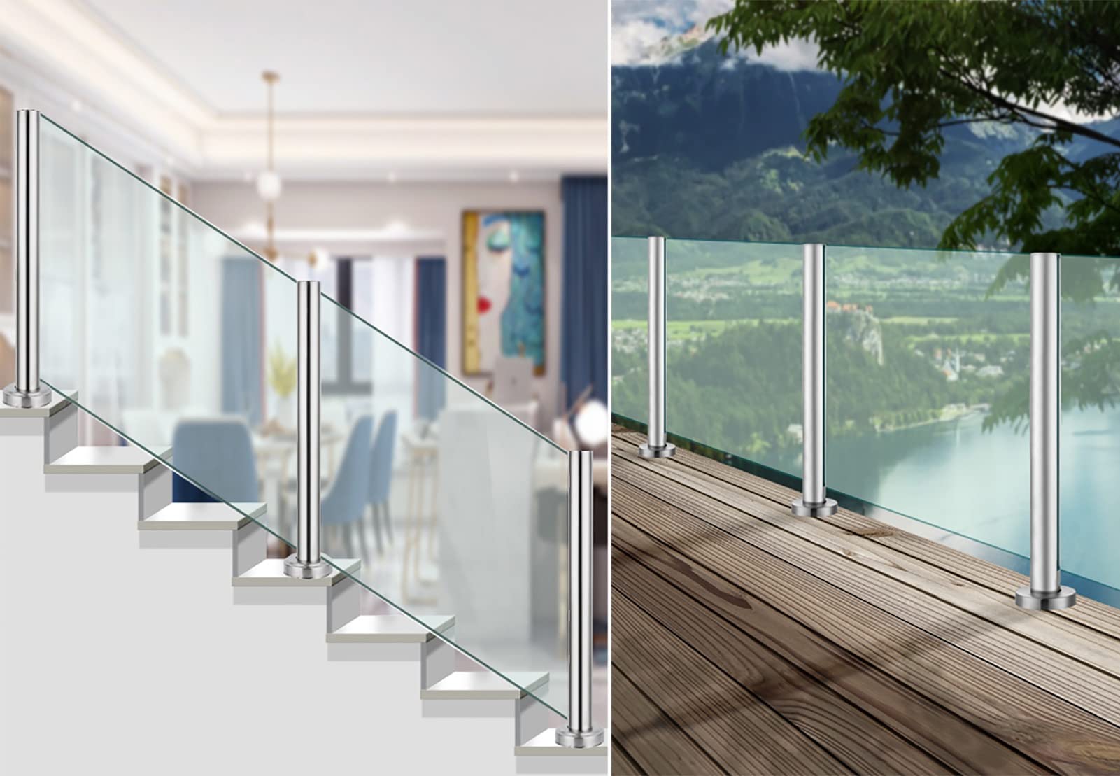 Premium Silver Glass Balustrade System - Heavy Duty Commercial & Indoor Glass Deck Railing with Post Clamps for Stairs, Pools, Platforms & Corridors | Durable Safety Railings for Hotels, Office Buildings & Luxury Homes