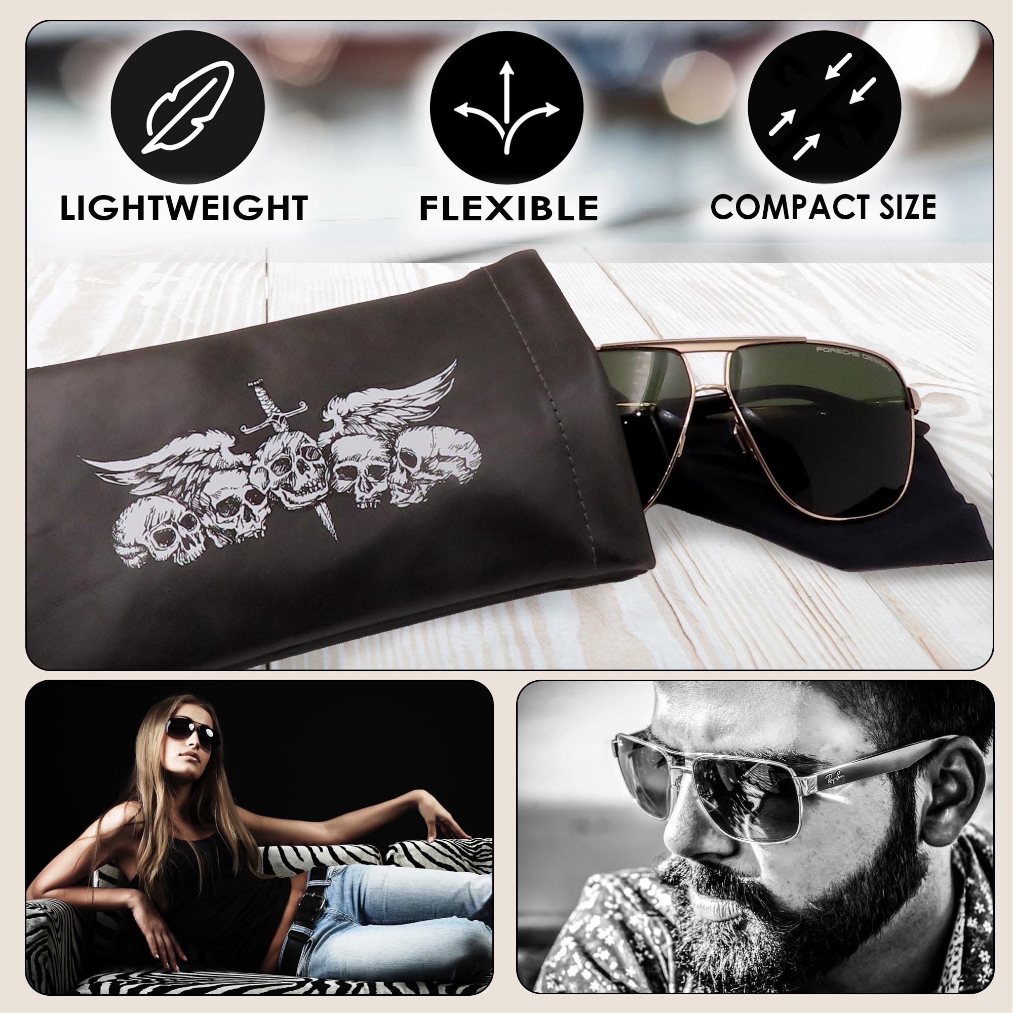 Soft Sunglasses Case | Large Eyeglass Holder with Squeeze Top | Lightweight Glasses Pouch with Extra Protection - Perfect for Travel, Beach & Everyday Use
