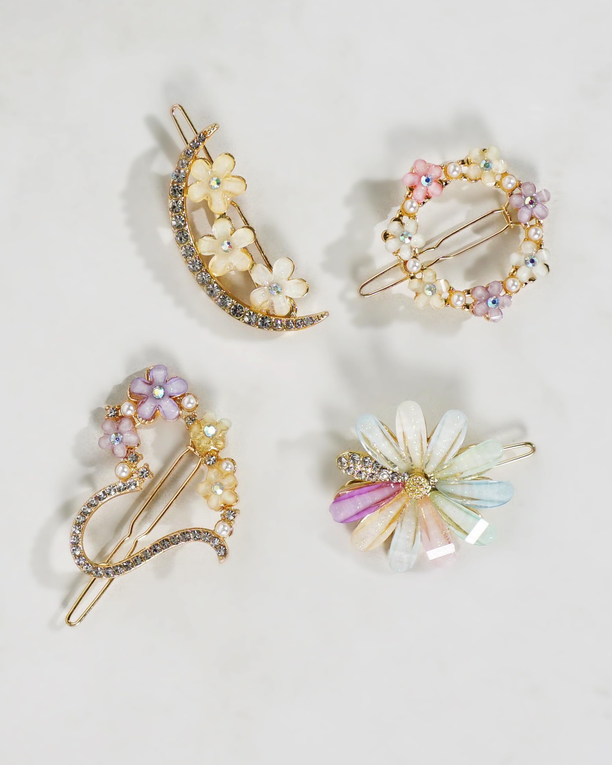 Elegant Rhinestone Hair Pins for Women - Geometric Metal Hair Clips with Sparkling Stones - Decorative Hair Accessories for Parties, Weddings & Everyday Style (Pack of 4)