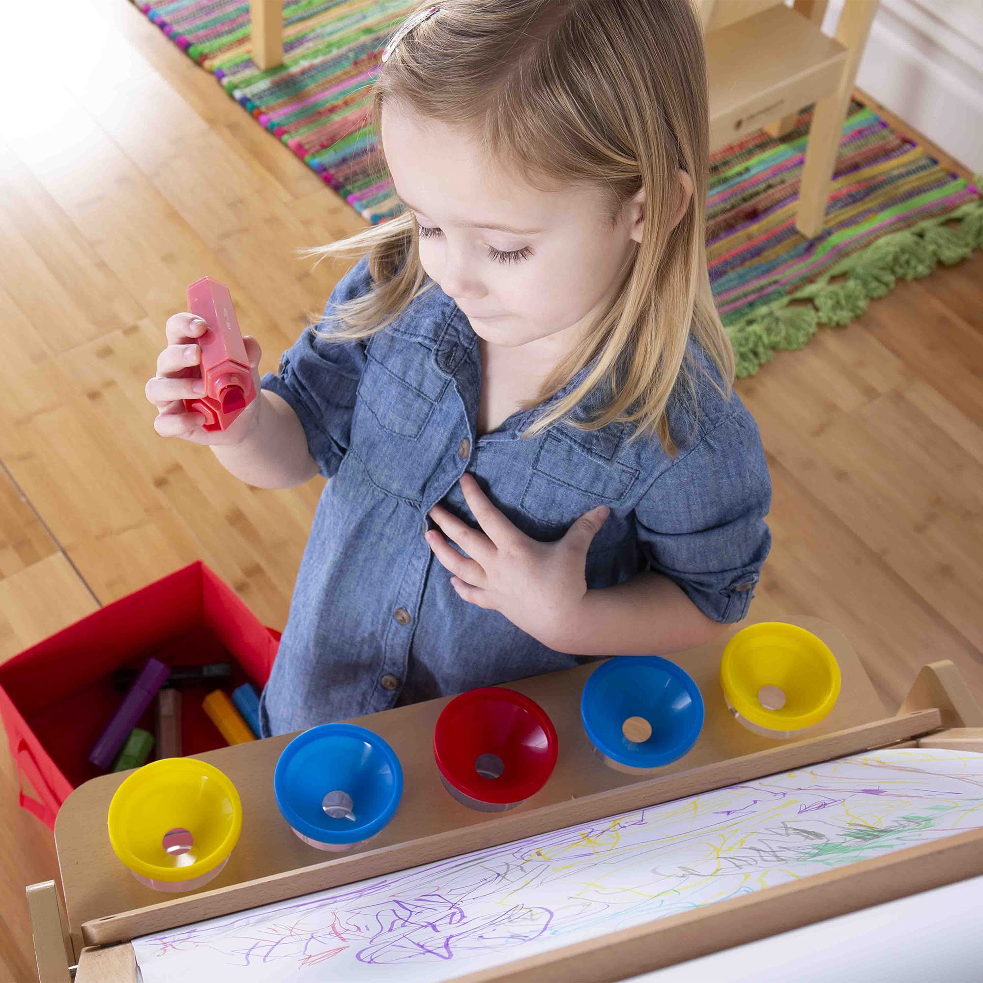 Guidecraft Kids Folding Art Easel & Craft Storage Cart with Chalkboard, Whiteboard & Fabric Bins - Wooden Toddler Activity Desk for Classroom, Homeschool & Playroom | Perfect for Drawing, Painting & Creative Play