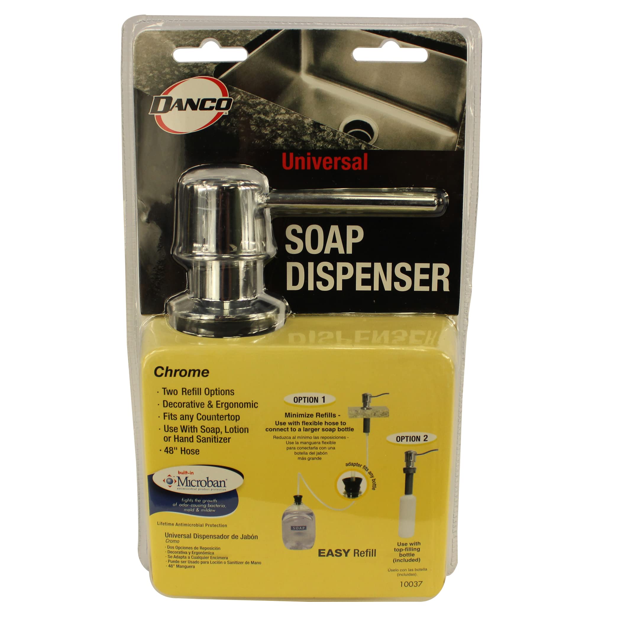 Danco 10037 Chrome Straight Nozzle Soap Dispenser - 1 Pack | Modern Bathroom & Kitchen Sink Liquid Soap Dispenser for Home & Office