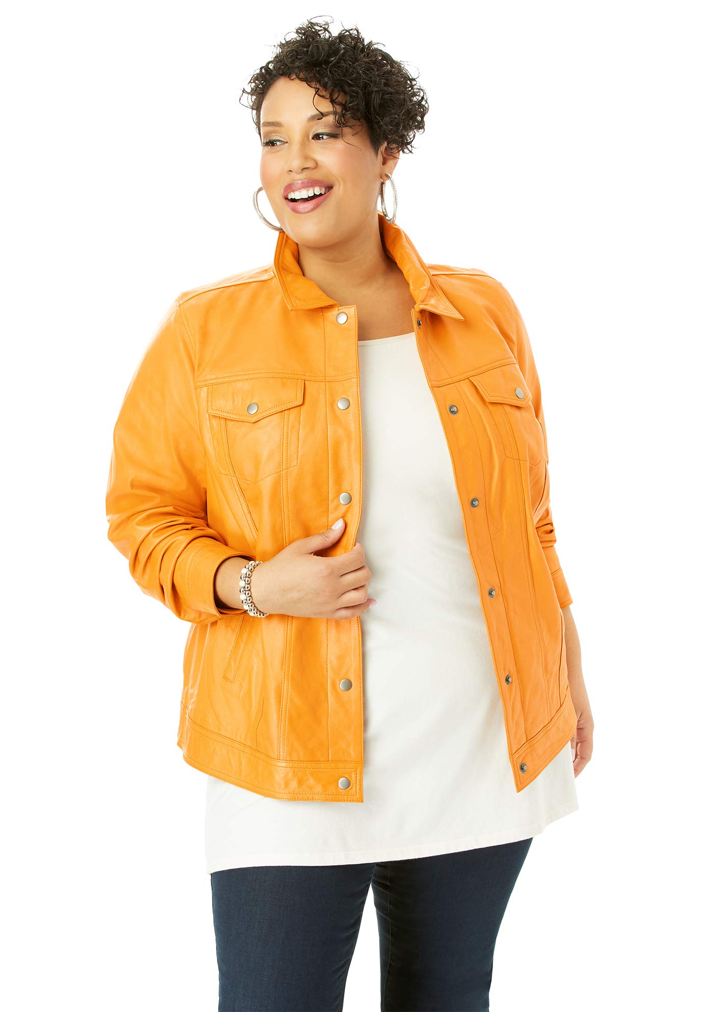 Jessica London Plus Size Denim Leather Jacket for Women | Casual Outwear